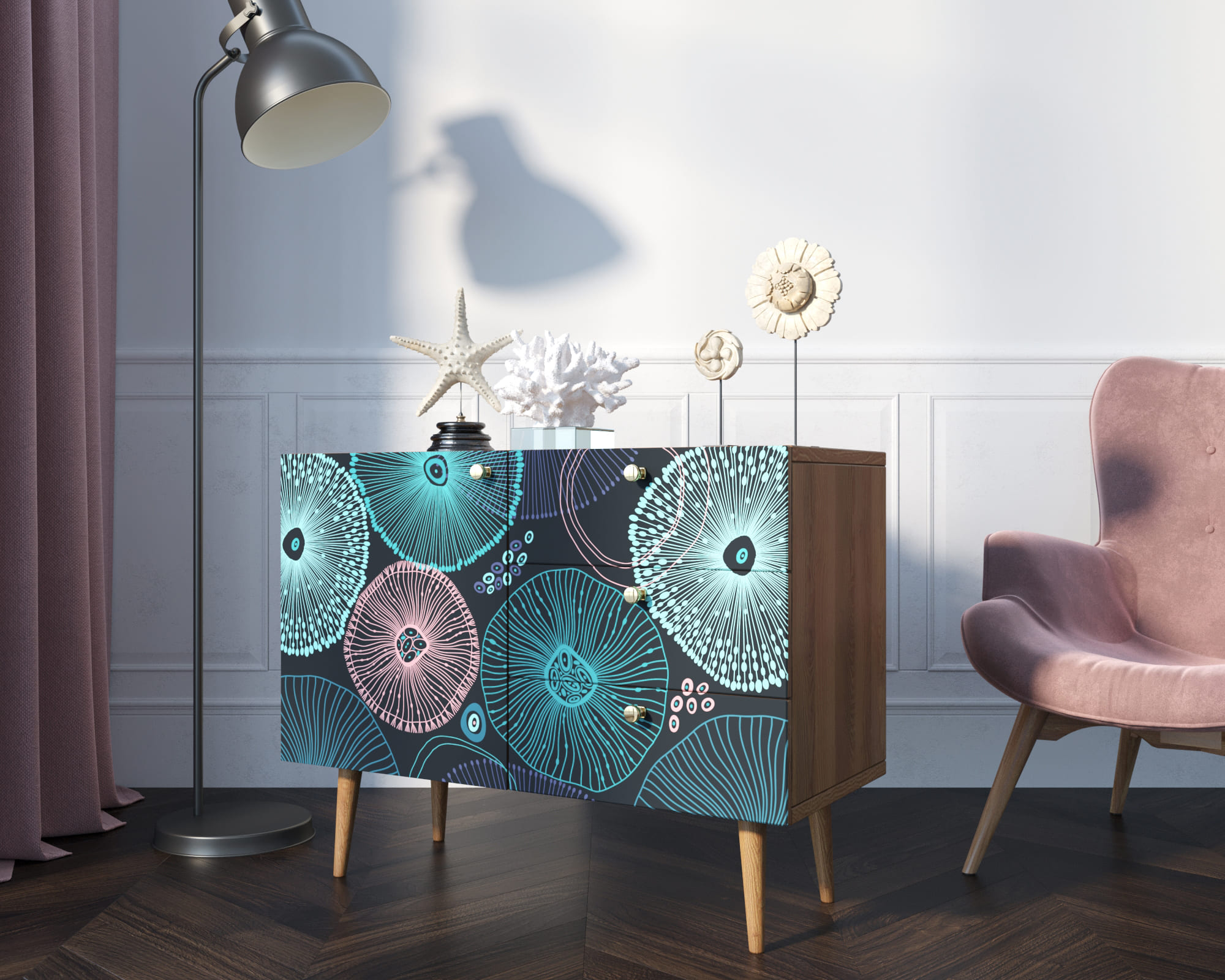 заказать Комод "Berber" три ящика и дверка 32 принт арт BB34/Print_32