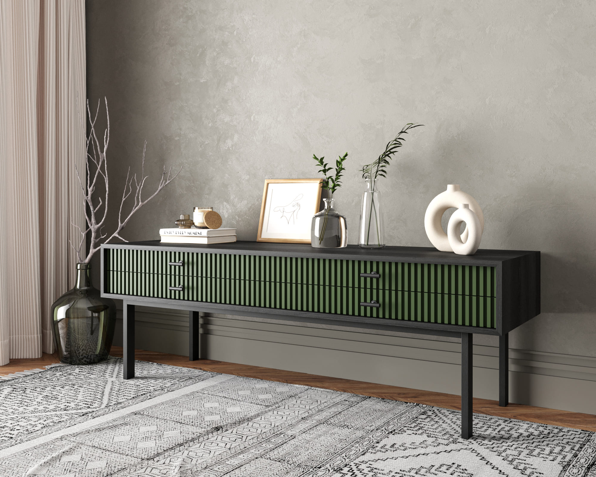 заказать Консоль с двумя ящиками "Emerson" арт EM23/green/L