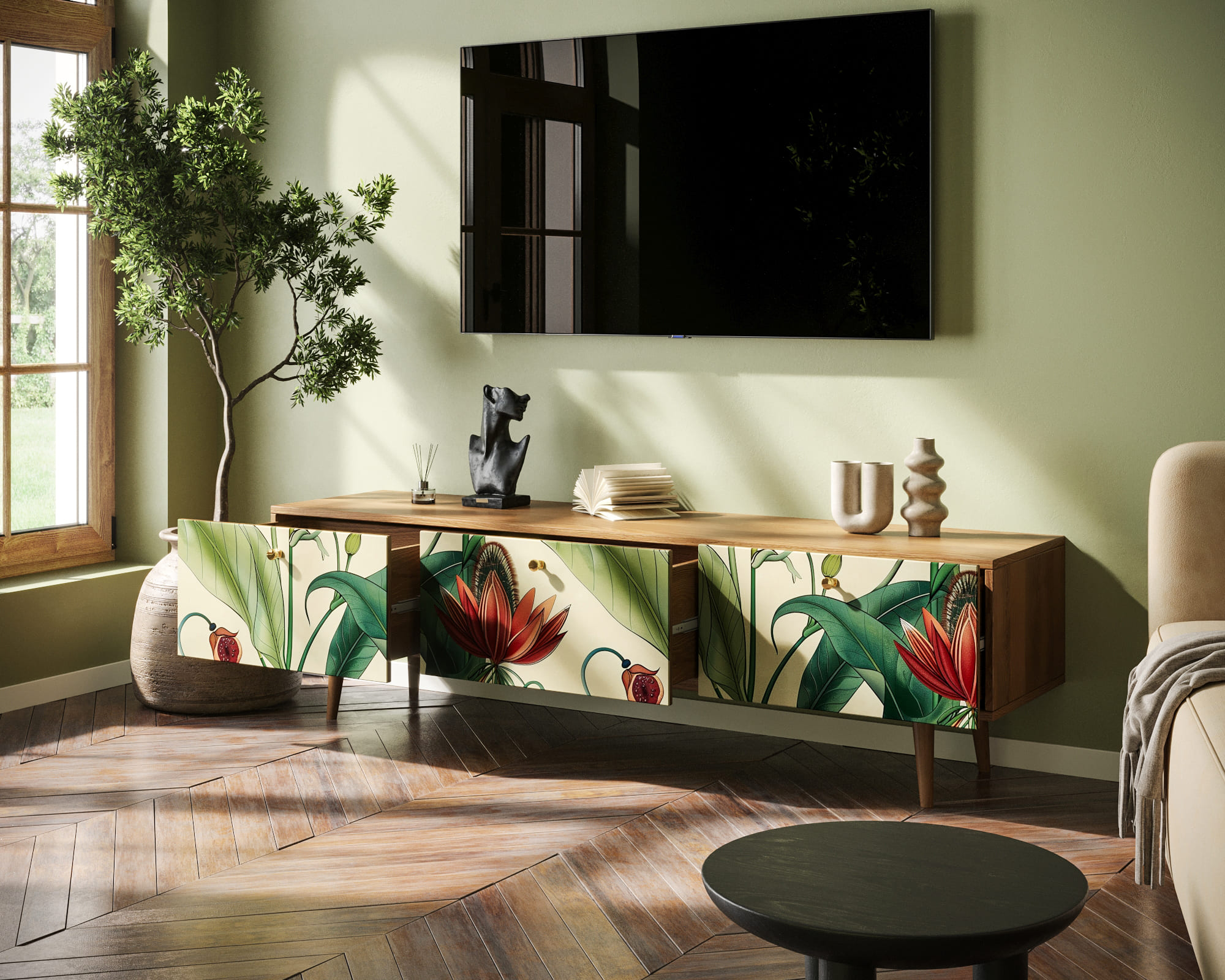 купить Комод "Berber" с ящиками низкий под TV арт BB19/Print_55 в Москве купить Комод "Berber" с ящиками низкий под TV арт BB19/Print_55