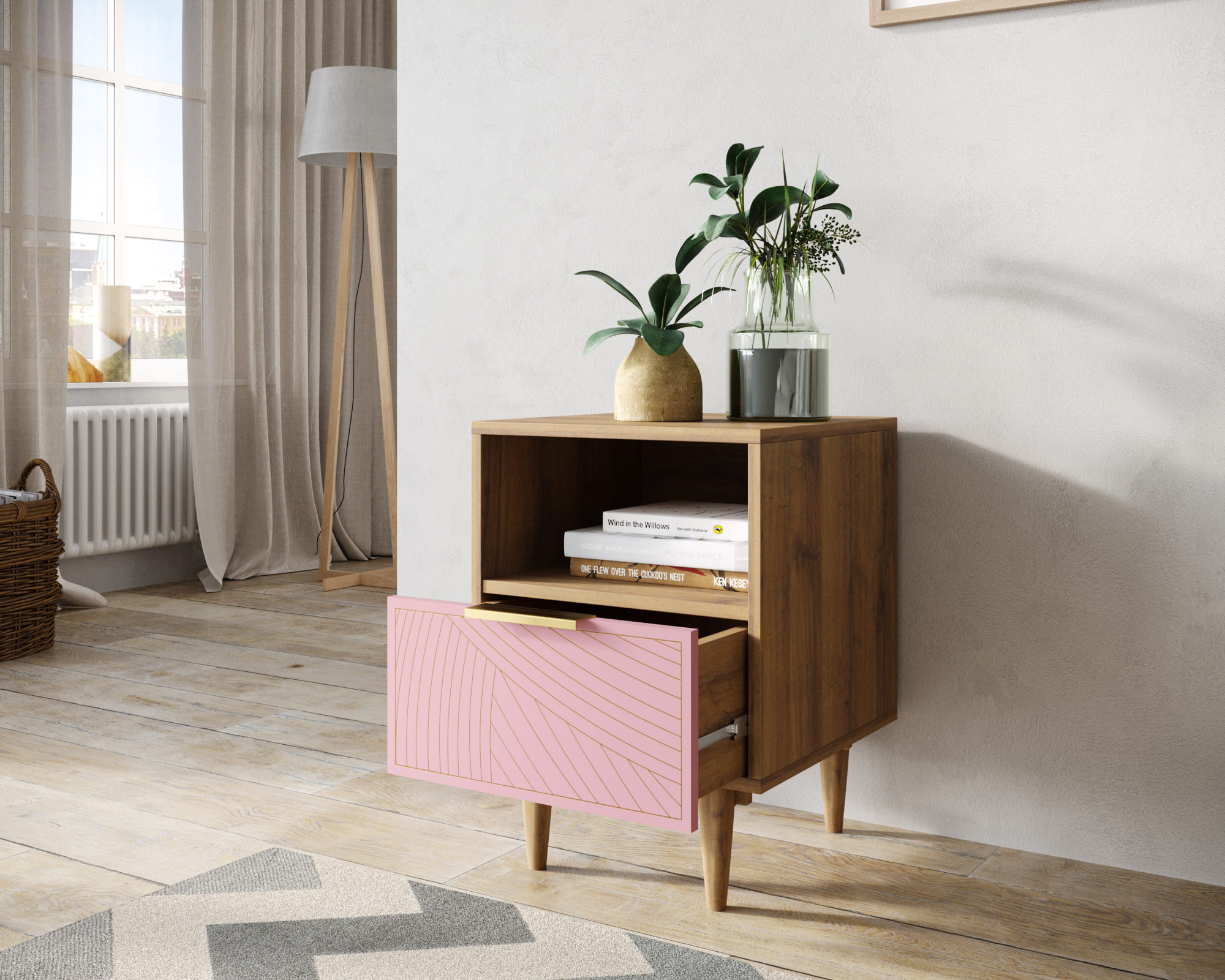 купить Тумбочка с нижним ящиком "Line" LN09/GR1/pink в Москве купить Тумбочка с нижним ящиком "Line" LN09/GR1/pink