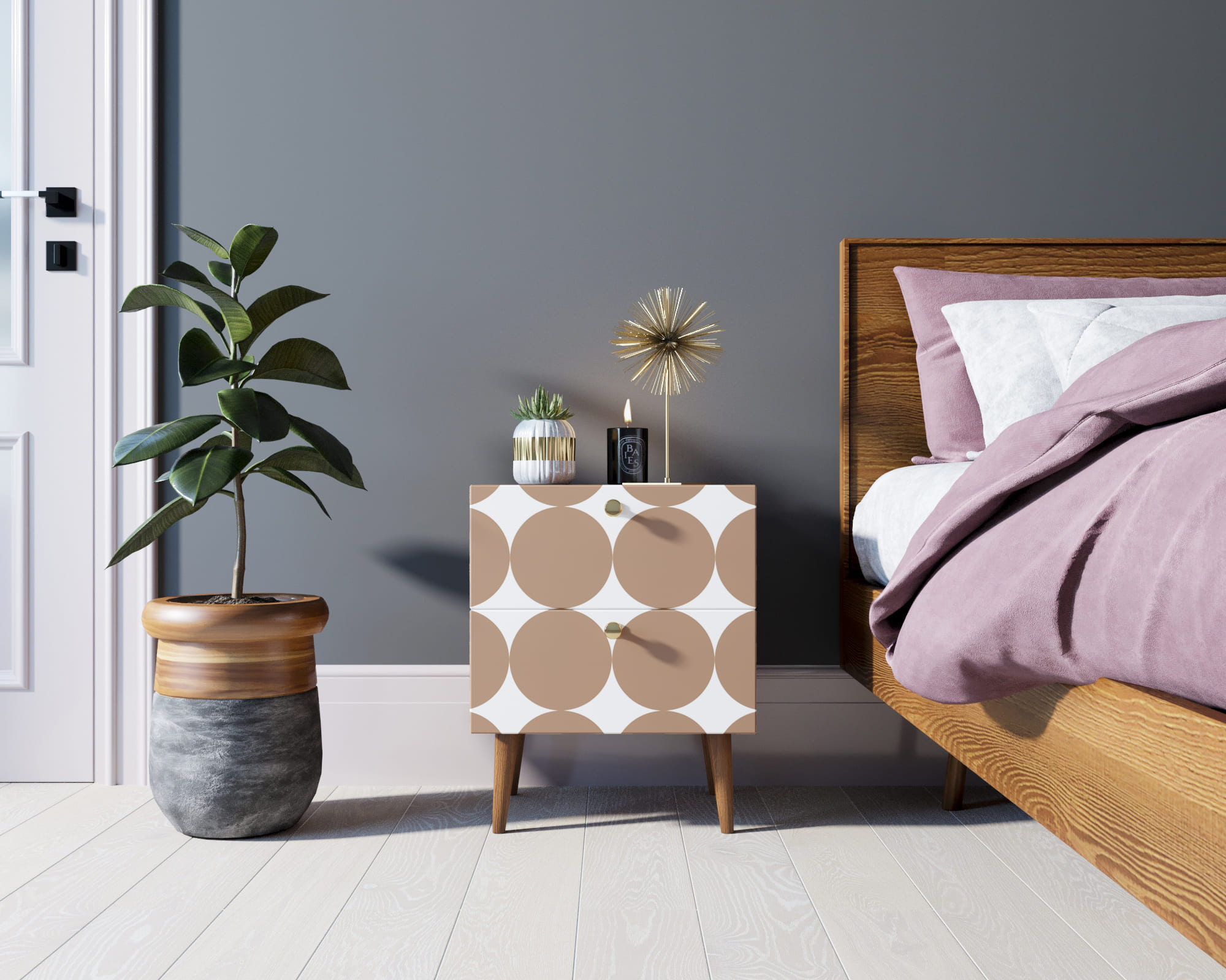 Тумбочка "Berber" с двумя ящиками 17 принт арт BB03/Print_17, разноцветная в интерьере