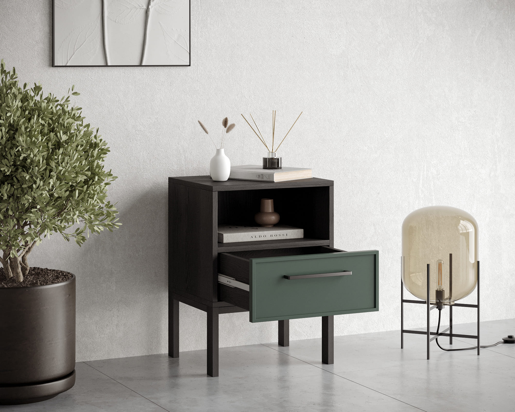 купить Тумбочка с нижним ящиком "Nicole" арт NEM17G Зеленый