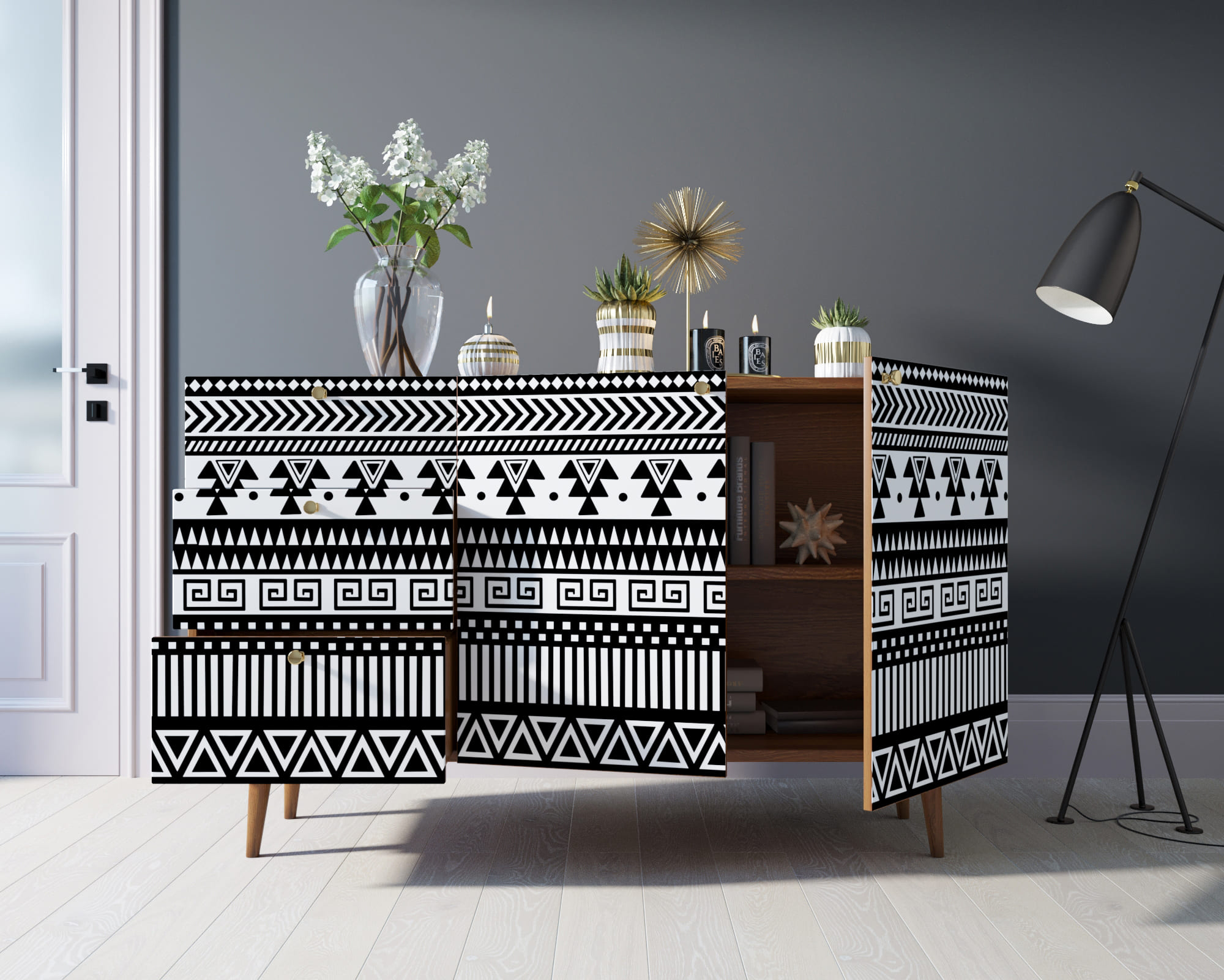 Комод "Berber" с двумя дверками и ящиками принт 19 арт BB17/Print_19 в интернет-магазине