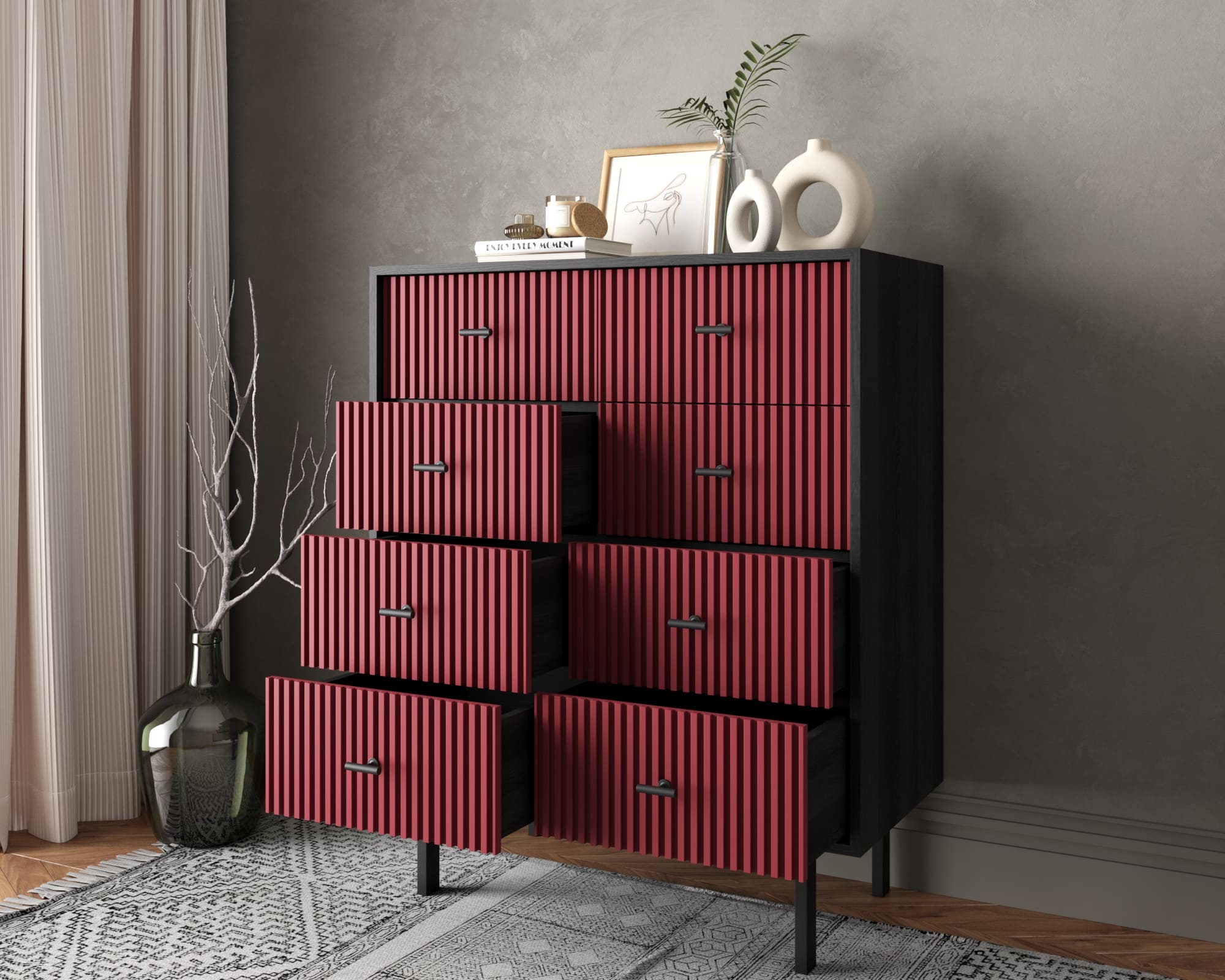 купить Комод на восемь ящиков "Emerson" арт EM20/red/L в Москве купить Комод на восемь ящиков "Emerson" арт EM20/red/L