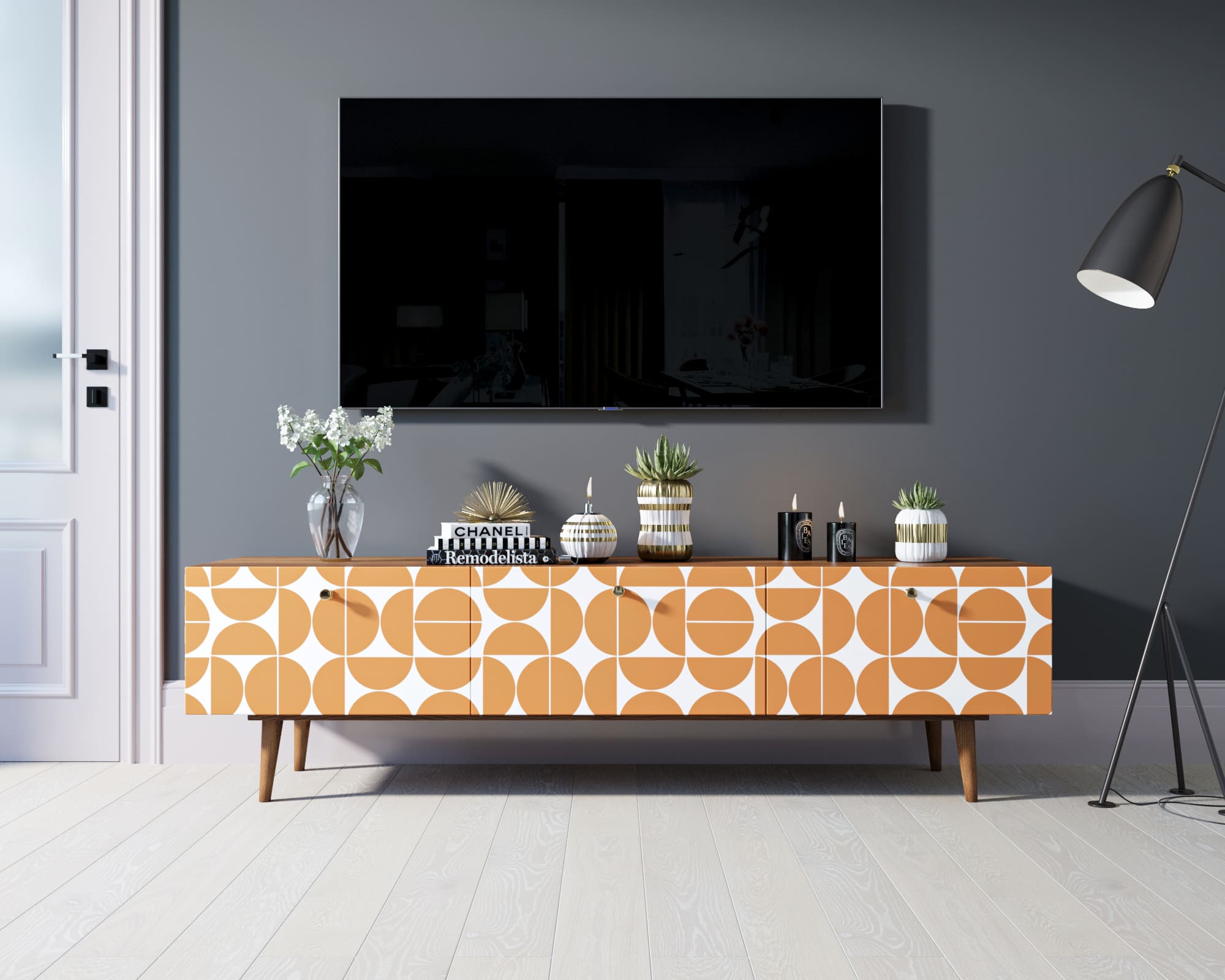 Комод "Berber" с ящиками низкий под TV принт 14 арт BB19/Print_14 в интерьере