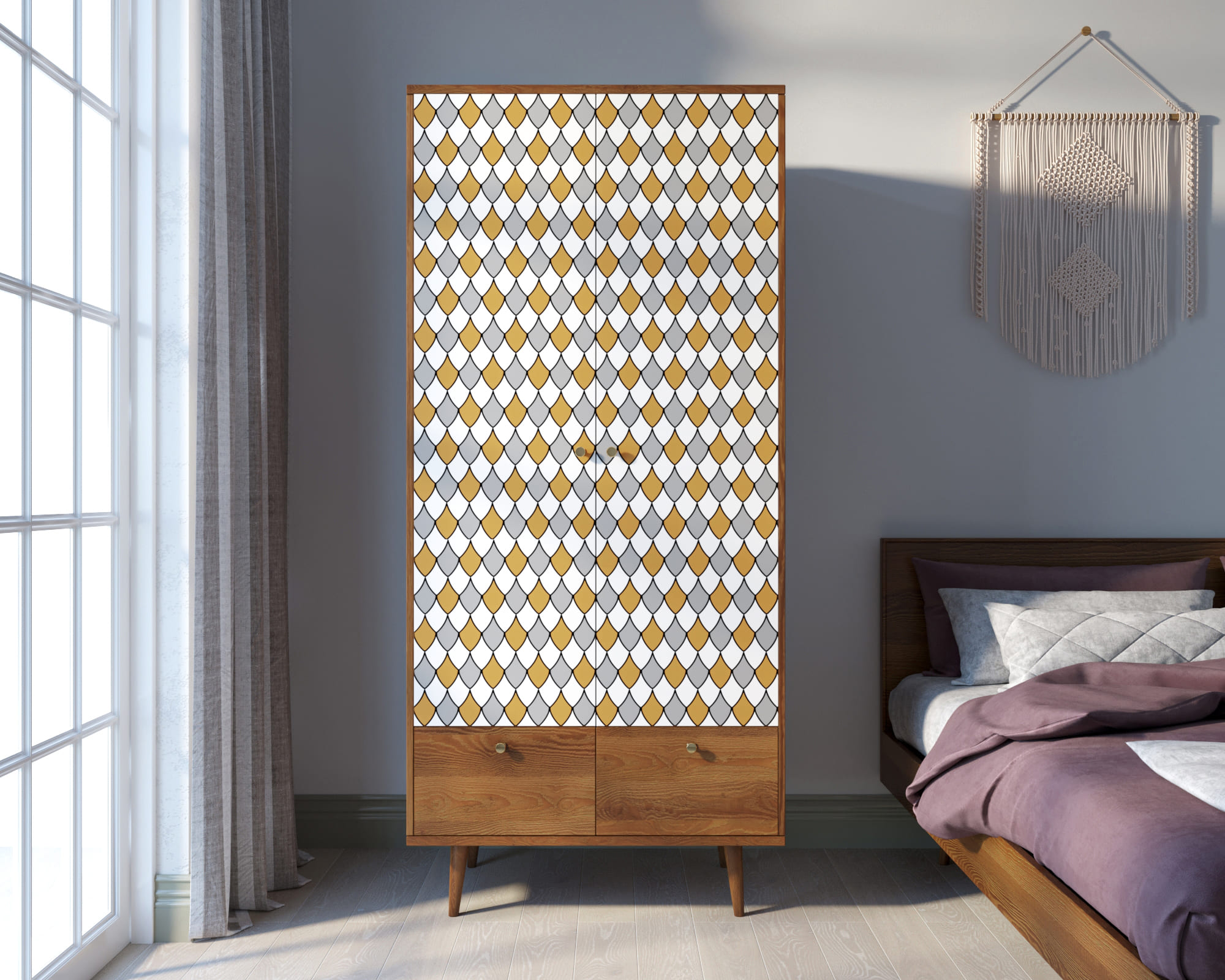 Шкаф двухстворчатый "Berber" принт 22 арт BB16/Print_22 в интерьере