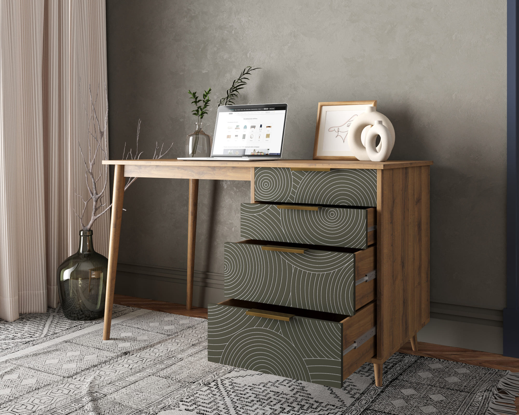 купить Стол рабочий "Line" одной тумбой R23/browngrey в Москве купить Стол рабочий "Line" одной тумбой R23/browngrey