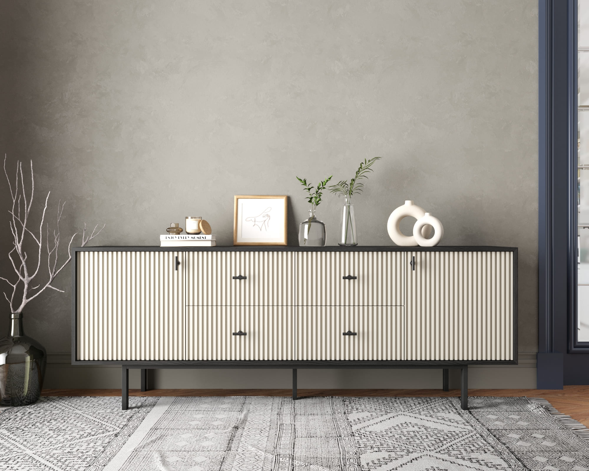 Комод две дверки и четыре ящика "Emerson" арт EM19/milky/L в интернет-магазине