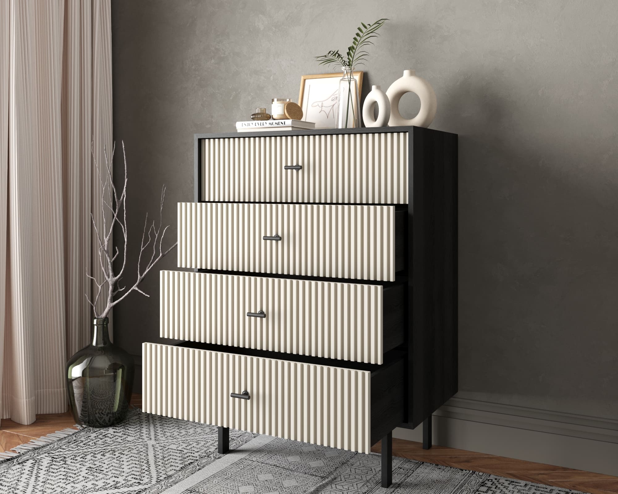 купить Комод вертикальный с четырьмя ящиками "Emerson" арт EM18/milky/L