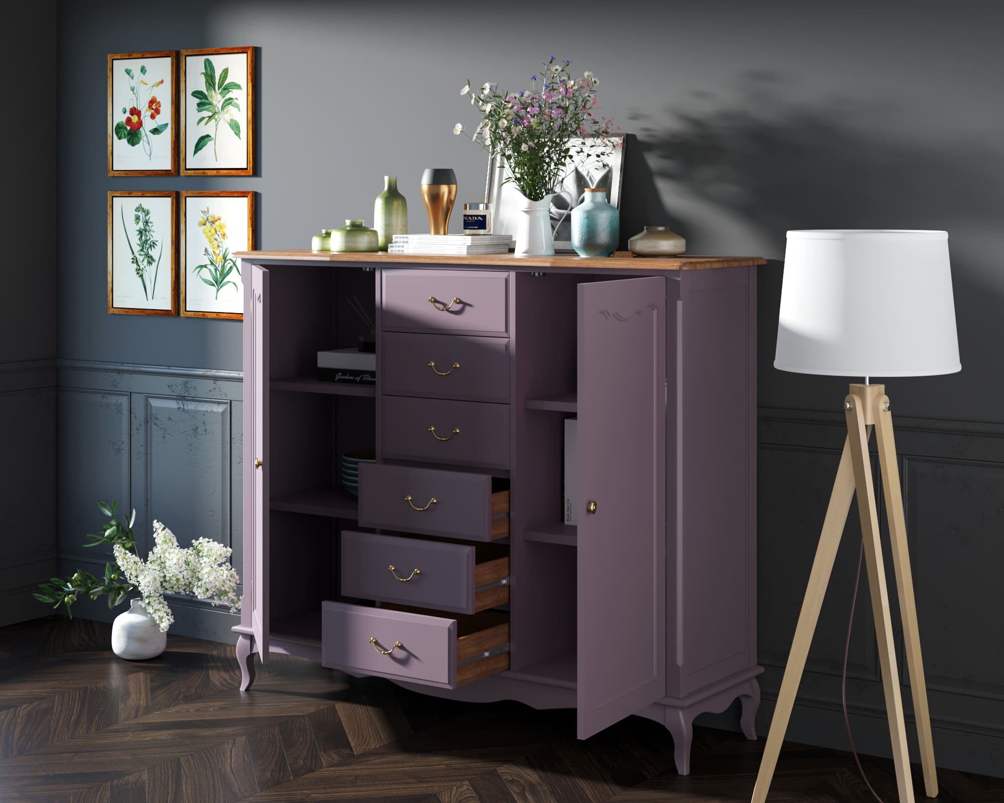 Комод Leontina Lavanda с шестью ящиками и дверками арт ST9350L в интернет-магазине