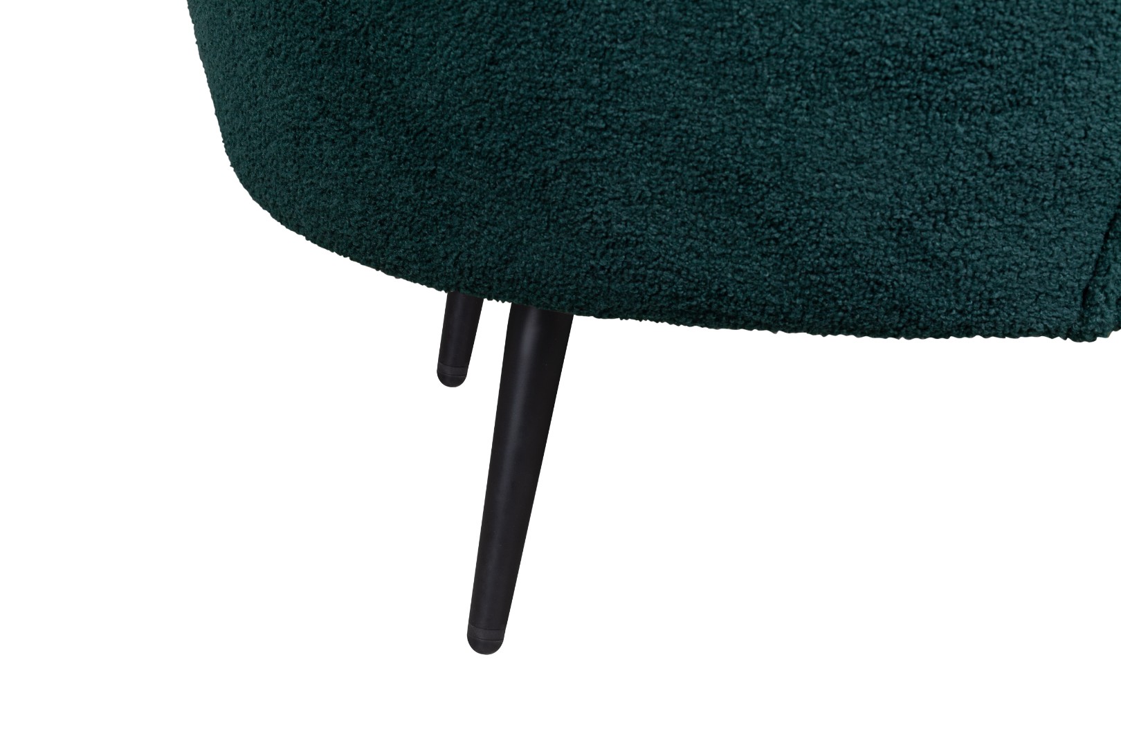 фото Низкое кресло ракушка Pearl зеленый Boucle на черных ножках в интерьере
