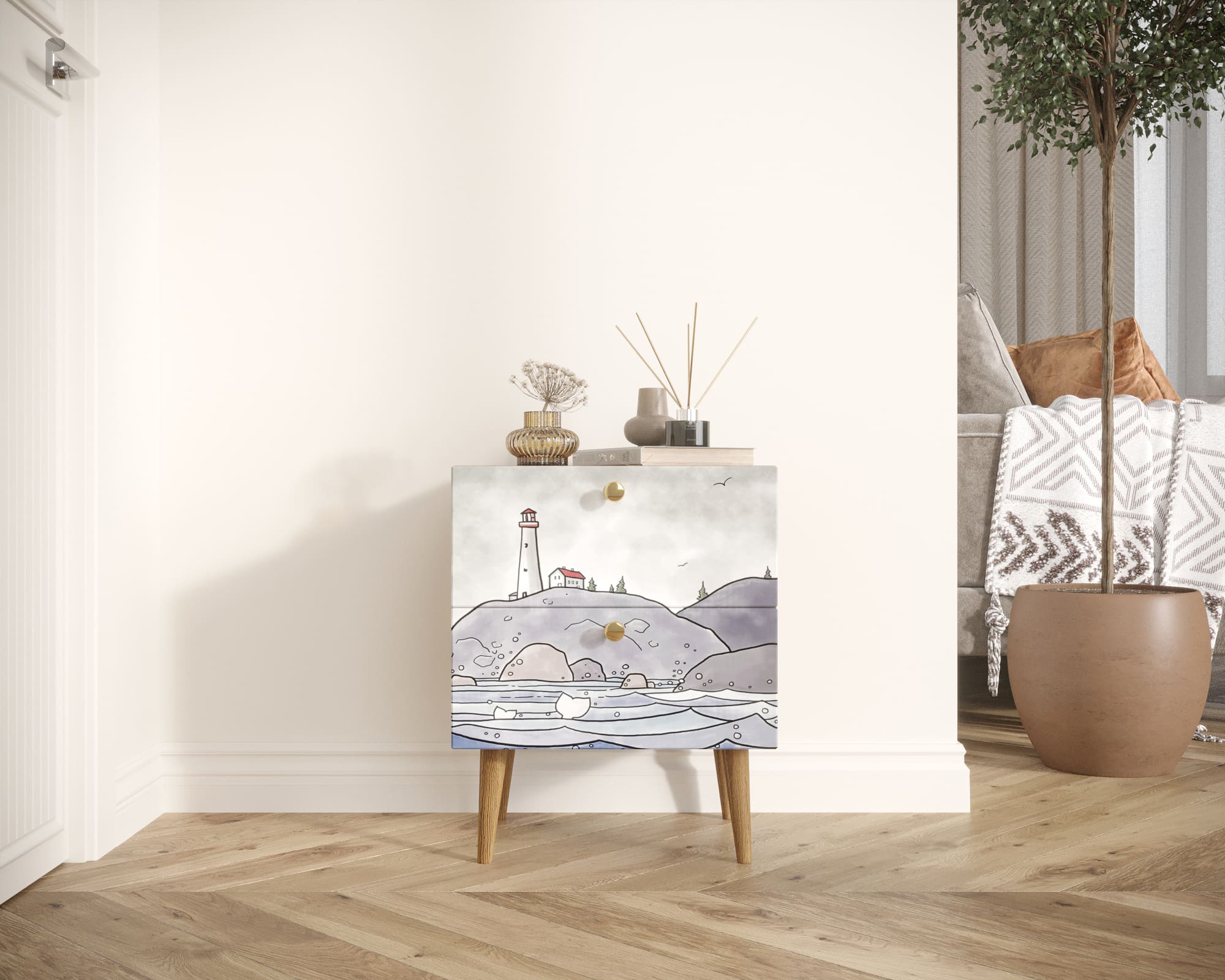 Тумбочка "Berber" с двумя ящиками 51 принт арт BB03/Print_51, разноцветная в интернет-магазине