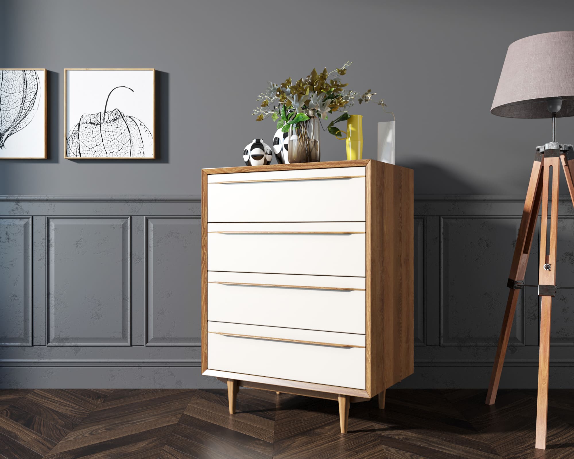 Комод в Скандинавском стиле "Bruni white" на четыре ящика арт BR08WH в интернет-магазине