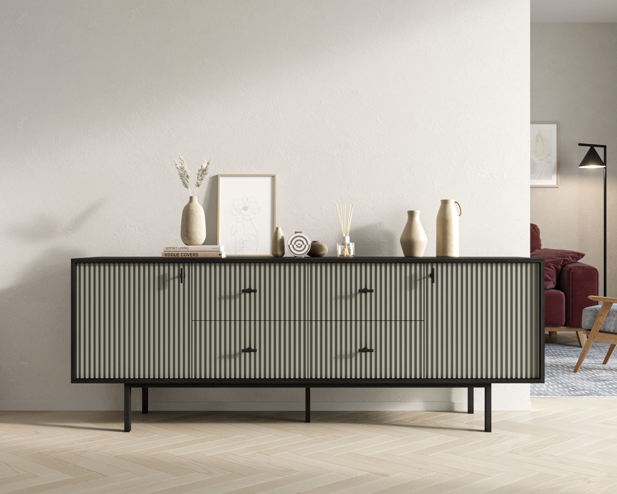 Комод две дверки и четыре ящика "Emerson" арт EM19/gray/L в интернет-магазине в Москве Комод две дверки и четыре ящика "Emerson" арт EM19/gray/L в интернет-магазине