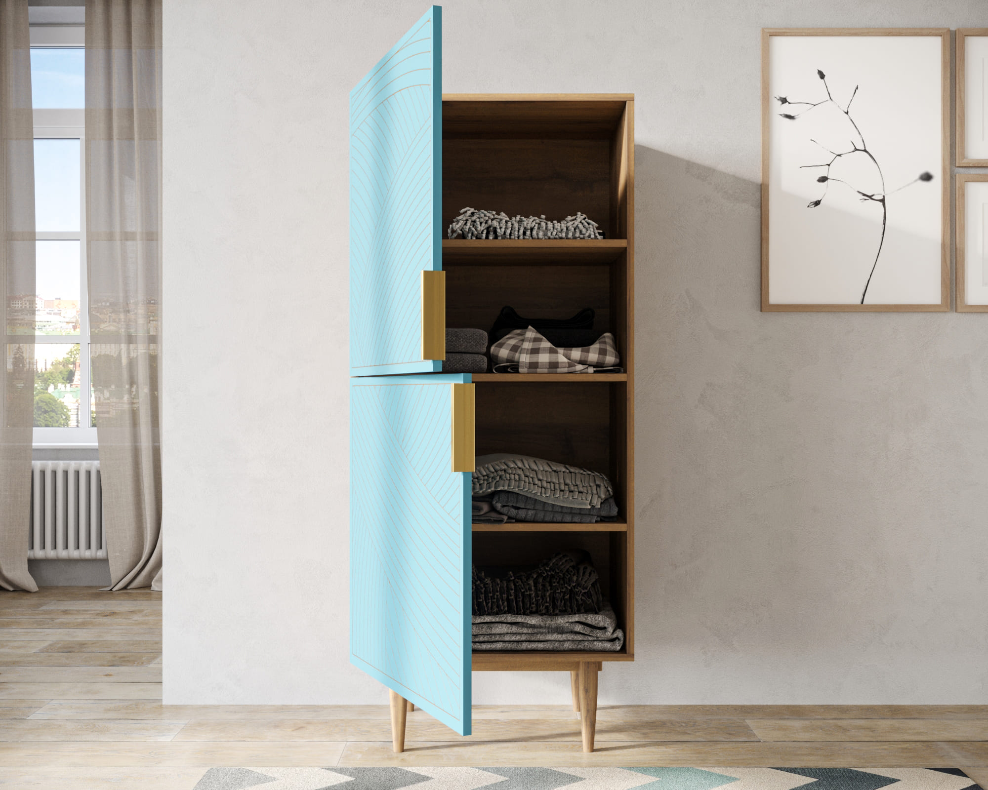 купить Вертикальный комод с двумя дверками "Line" LN05/GR1/blue