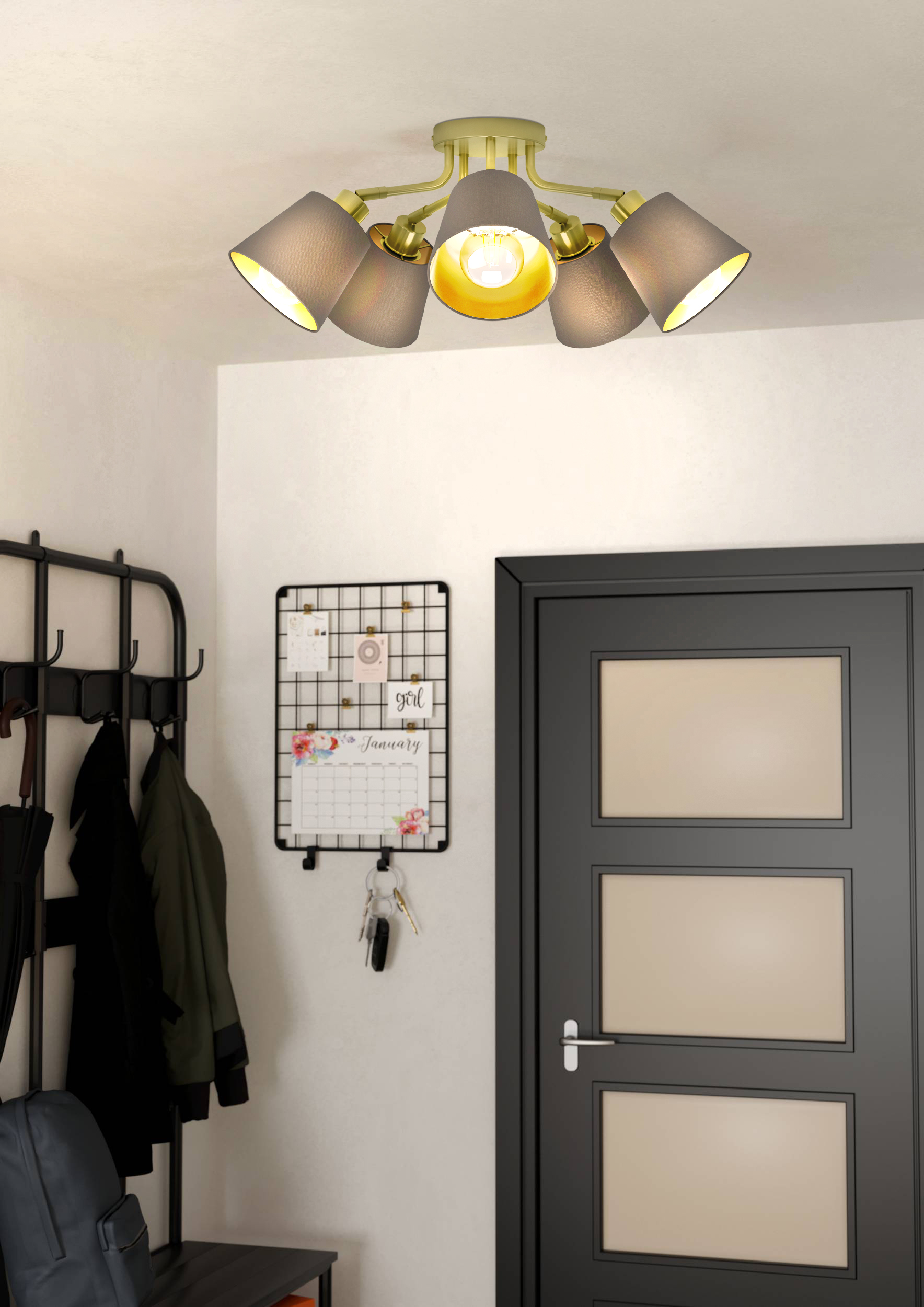 заказать 31535 Люстра потолочная MASERLO, 5X60(Е27), металл, кремово-золотой/текстиль, капучино