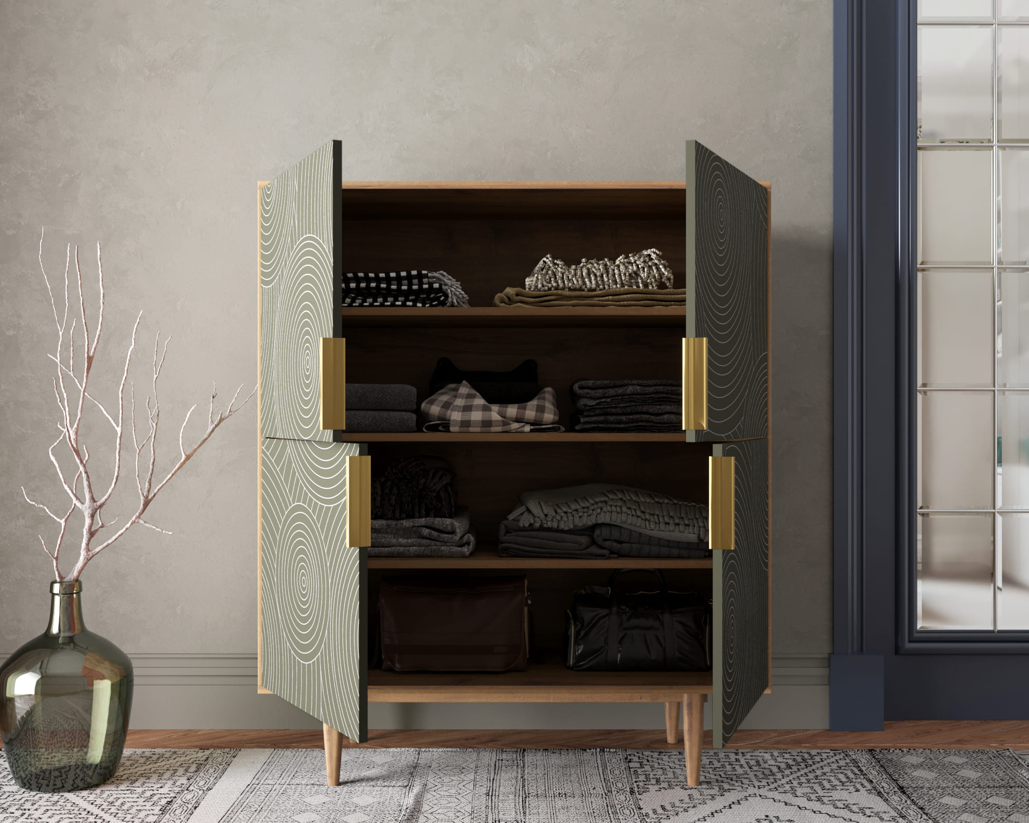 купить Большой комод с четырьмя дверками "Line" R19/browngrey в Москве купить Большой комод с четырьмя дверками "Line" R19/browngrey