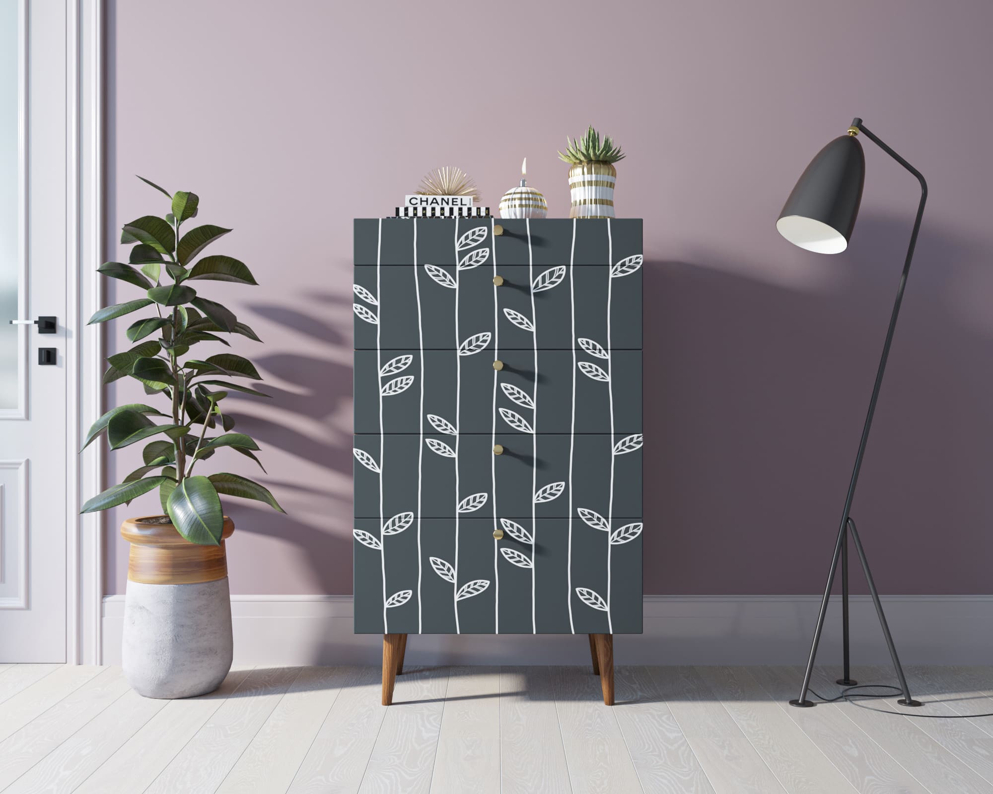 Комод высокий "Berber" принт 18 арт BB10/Print_18 в интерьере