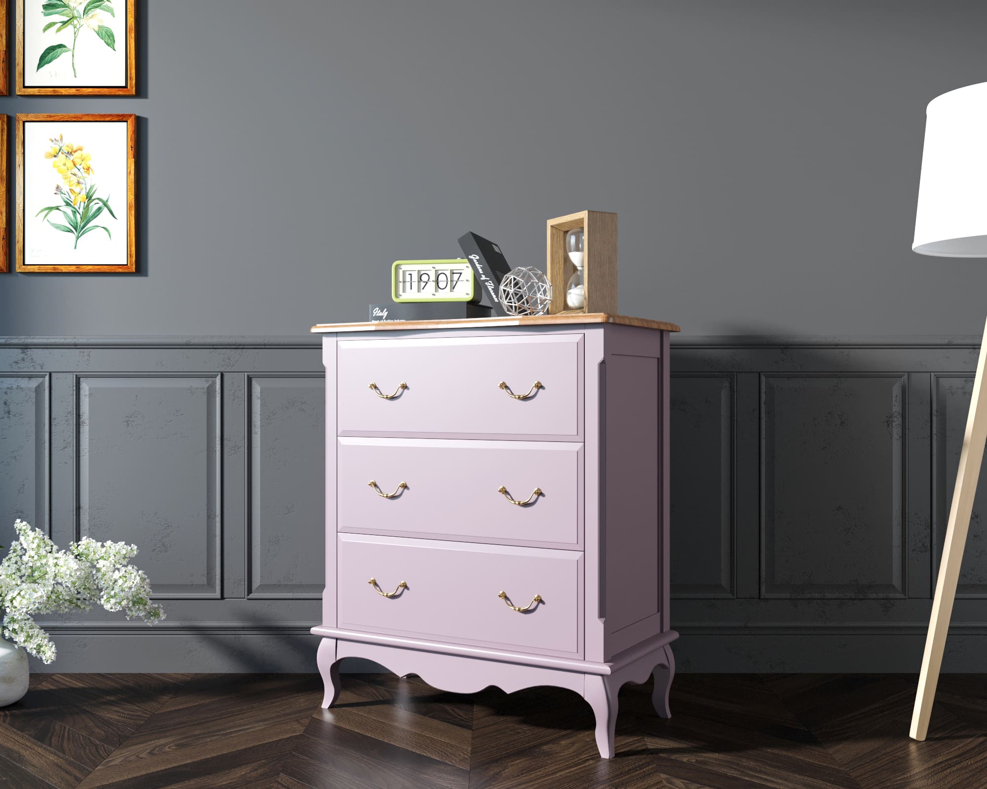 Комод Leontina Lavanda три ящика арт ST9356L в интернет-магазине