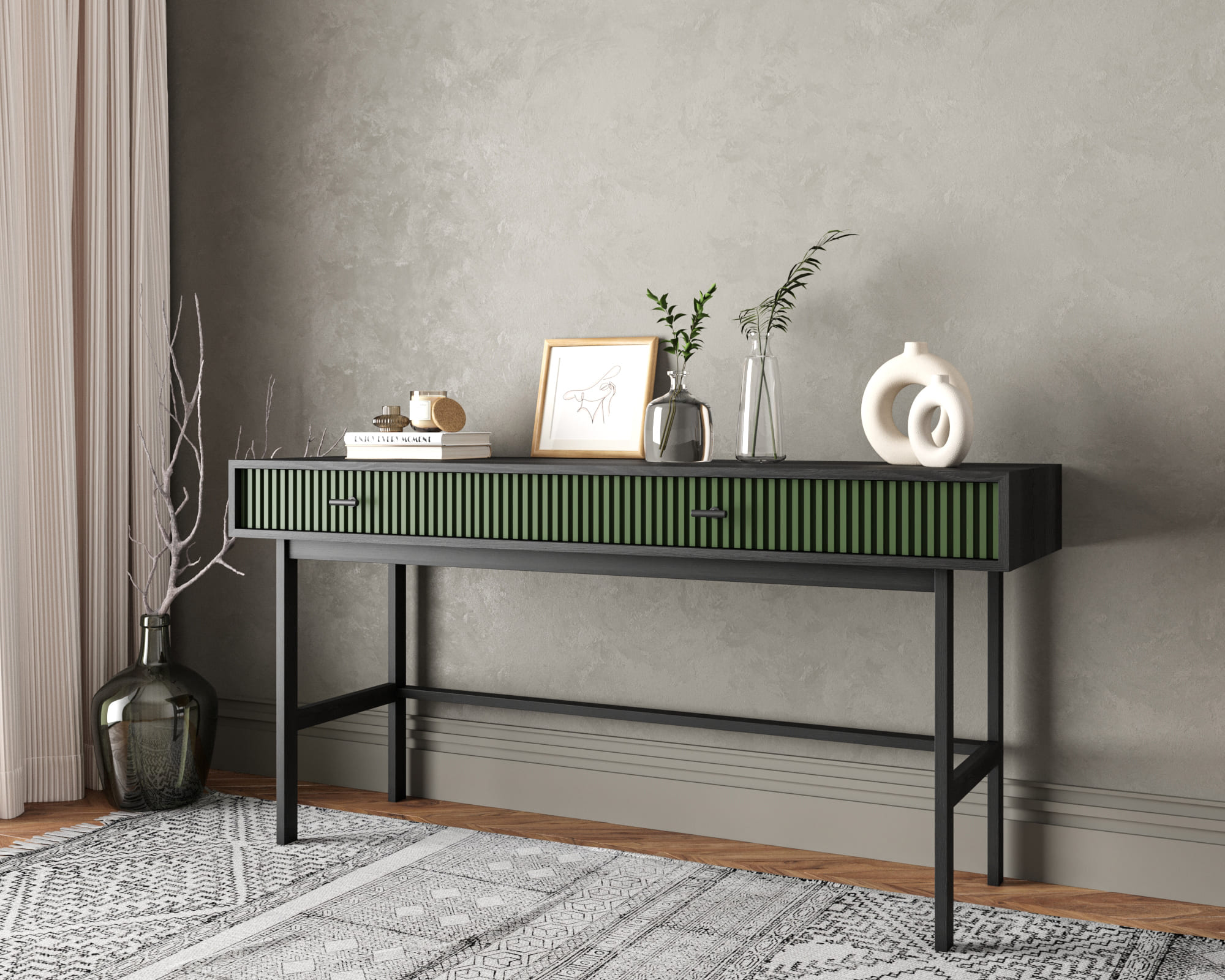 заказать Консоль с двумя ящиками "Emerson" арт EM22/green/L