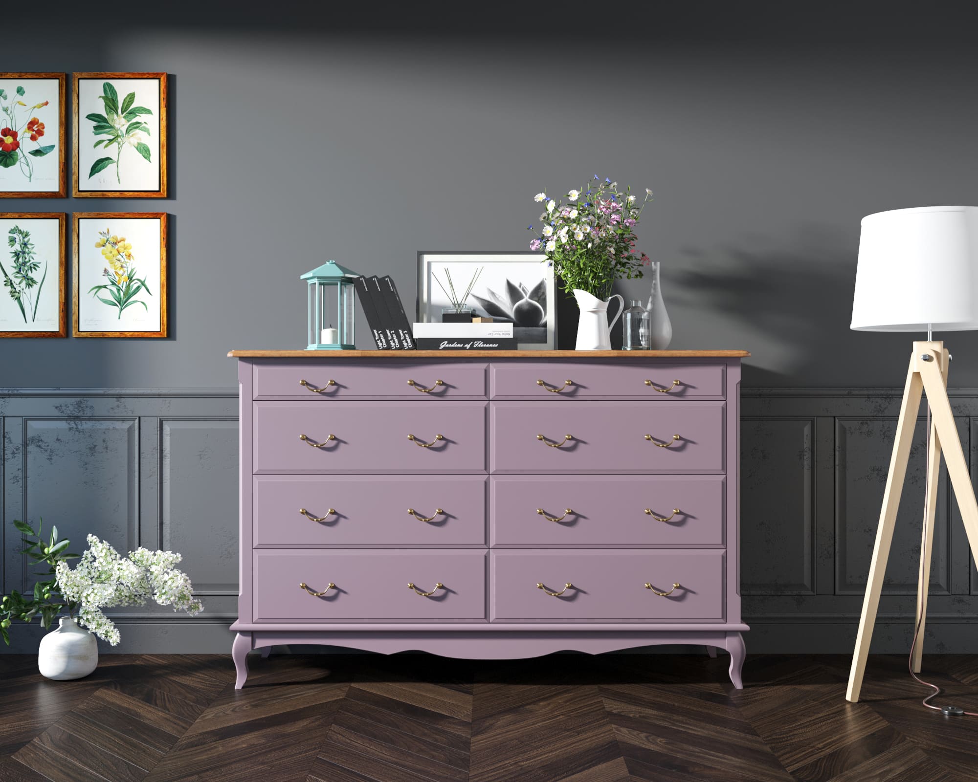 фото Комод Leontina Lavanda на восемь ящиков арт ST9316/2L