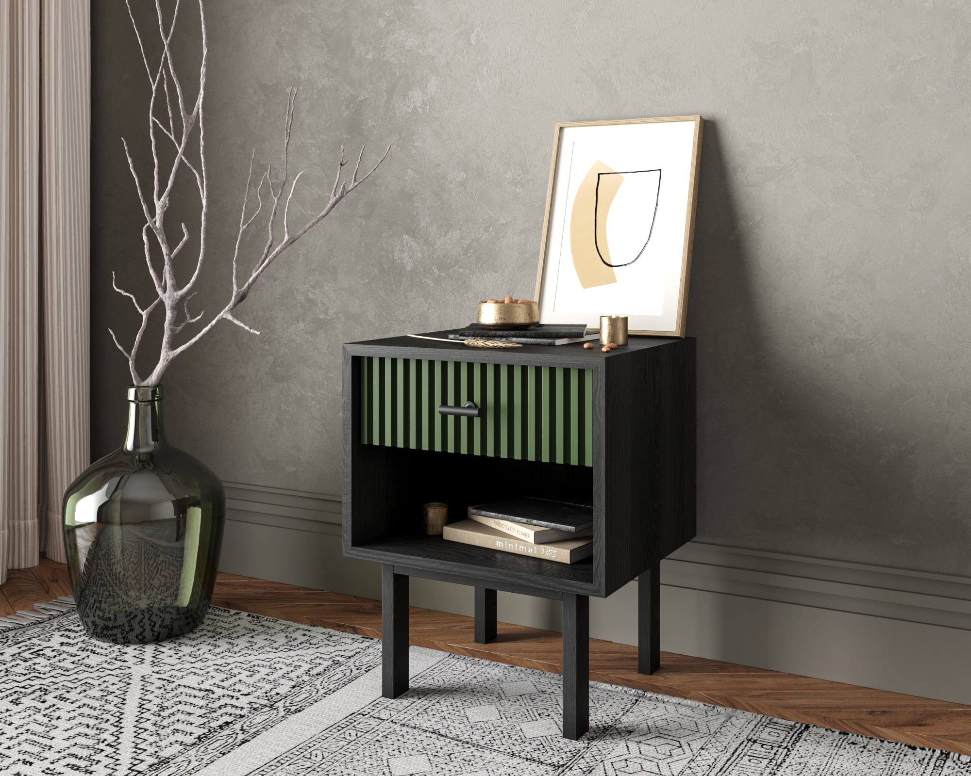 заказать Тумбочка с верхним ящиком "Emerson" арт EM11/green/L