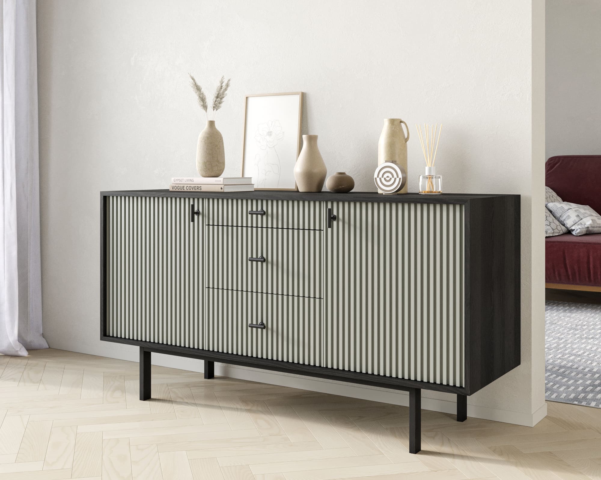 заказать Комод две дверки и три ящика "Emerson" арт EM08/gray/L