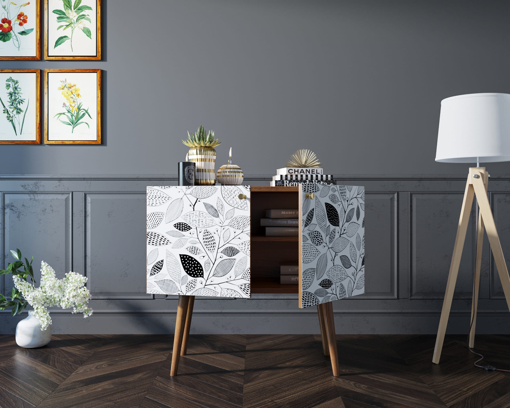 Комод на высоких ножках "Berber" малый принт 9 арт BB13/Print_09 в интернет-магазине