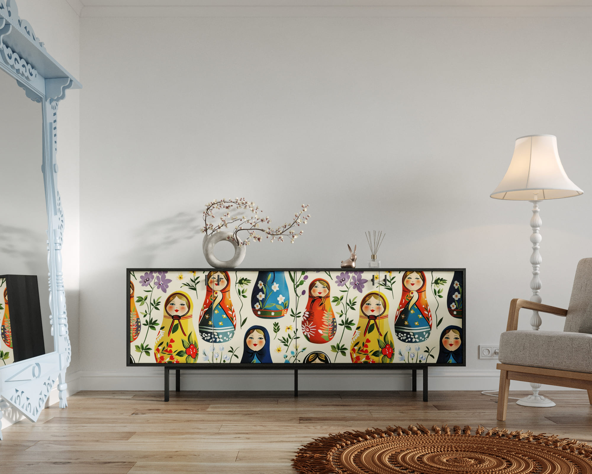 Комод с четыремя дверками "Emerson" Матрешки арт EM01/Art04 в интернет-магазине