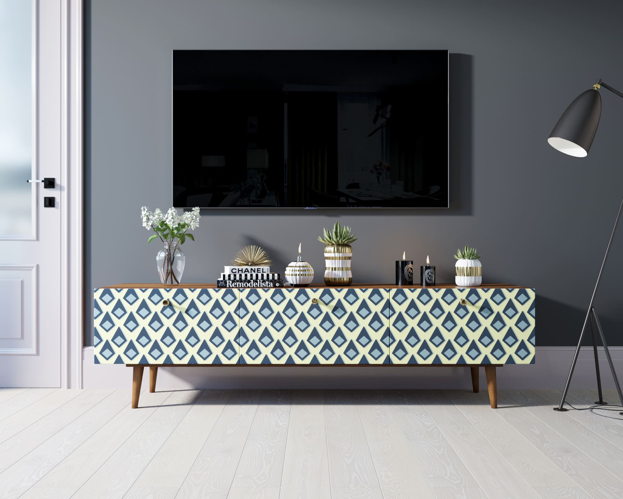 Комод "Berber" с ящиками низкий под TV принт 13 арт BB19/Print_13 в интерьере