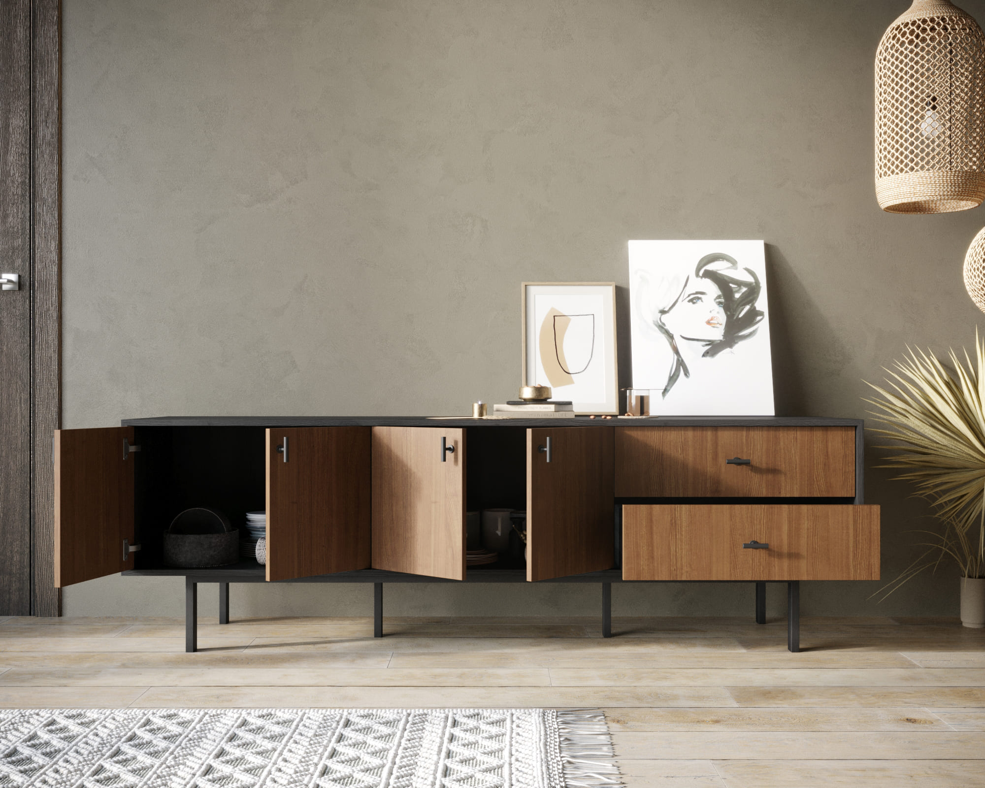 купить Комод с четырьмя дверками и двумя ящиками "Emerson" арт EM04