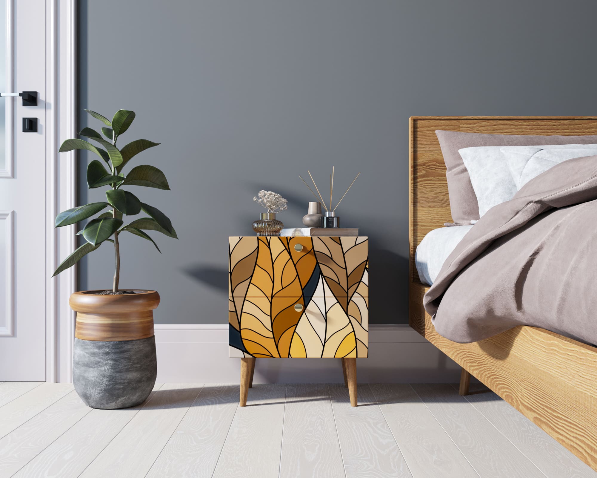 Тумбочка "Berber" с двумя ящиками 08 принт арт BB03/Print_08, разноцветная в интернет-магазине