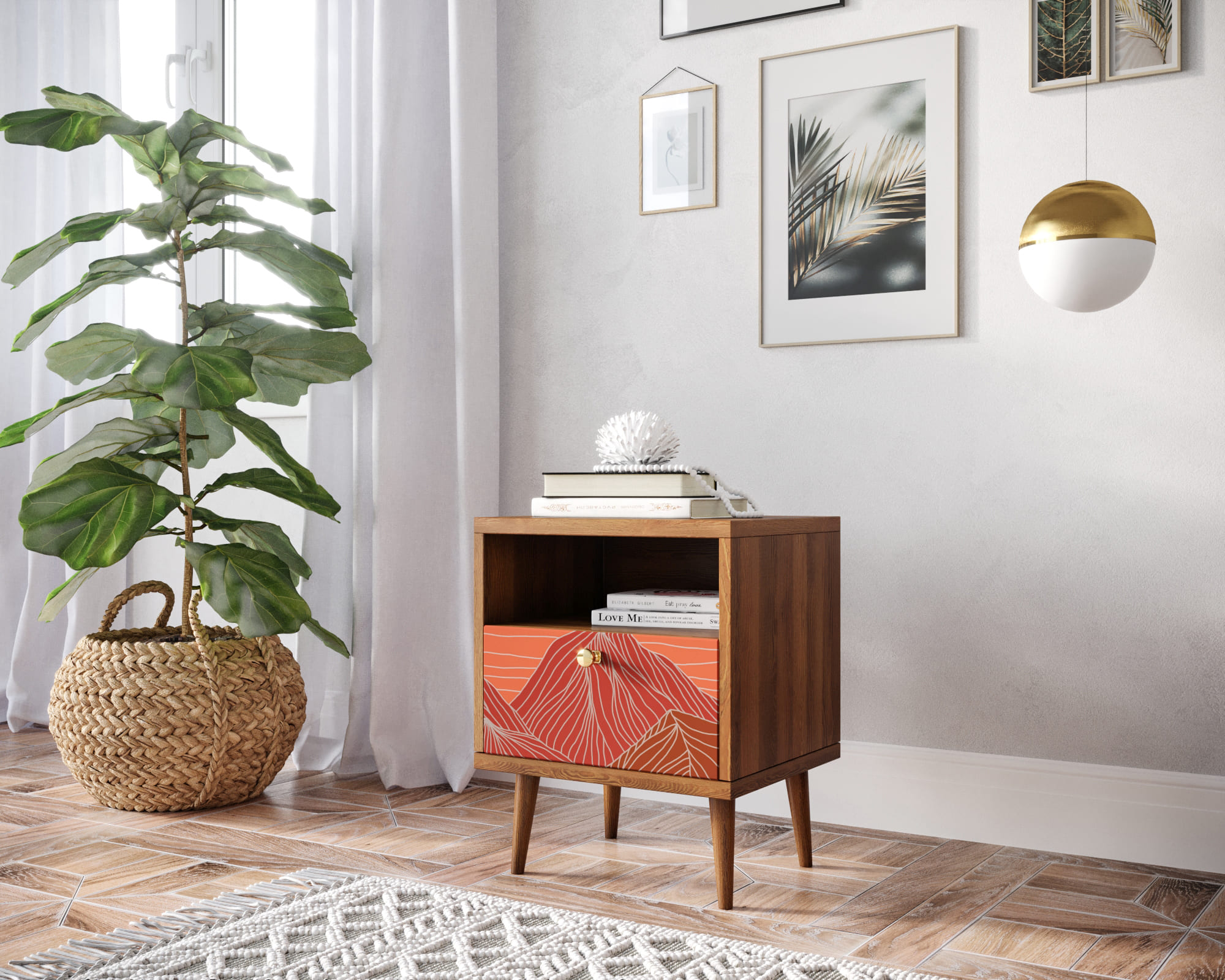 заказать Тумбочка "Berber" с одним ящиком 49 принт арт BB06/Print_49, разноцветная