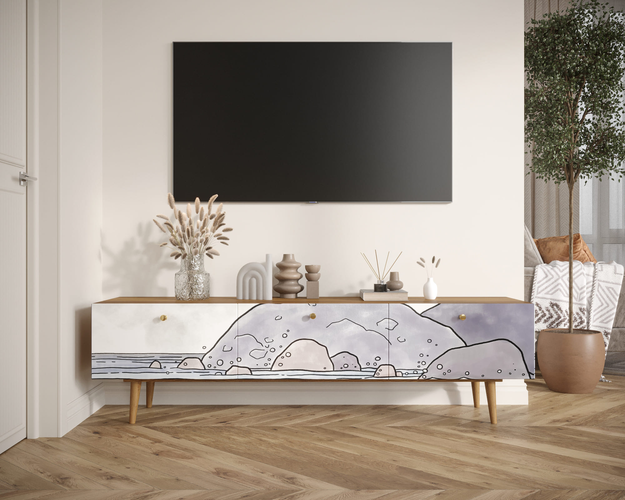 Комод "Berber" с ящиками низкий под TV арт BB19/Print_51 в интернет-магазине