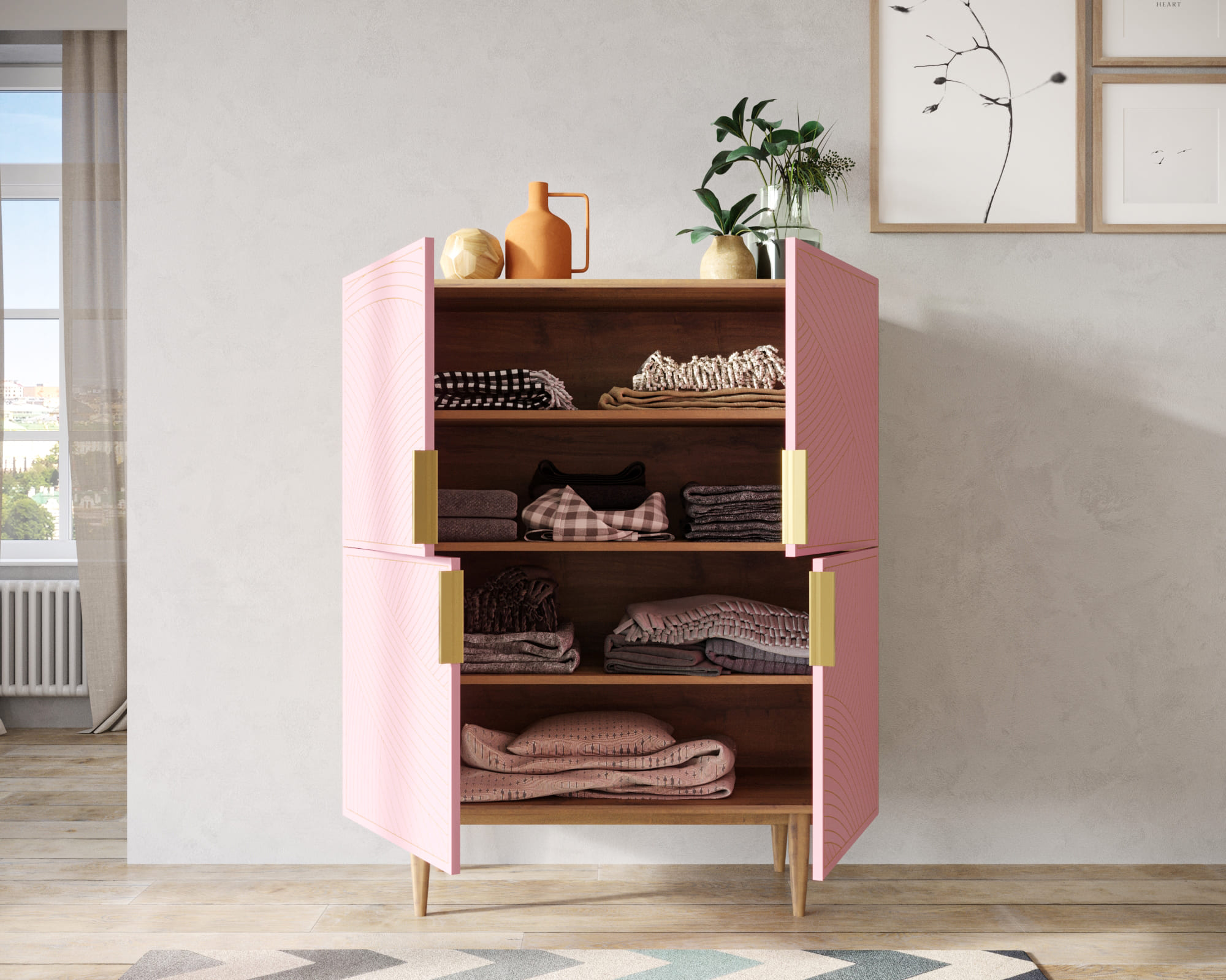 купить Большой комод с четырьмя дверками "Line" LN03/GR1/pink