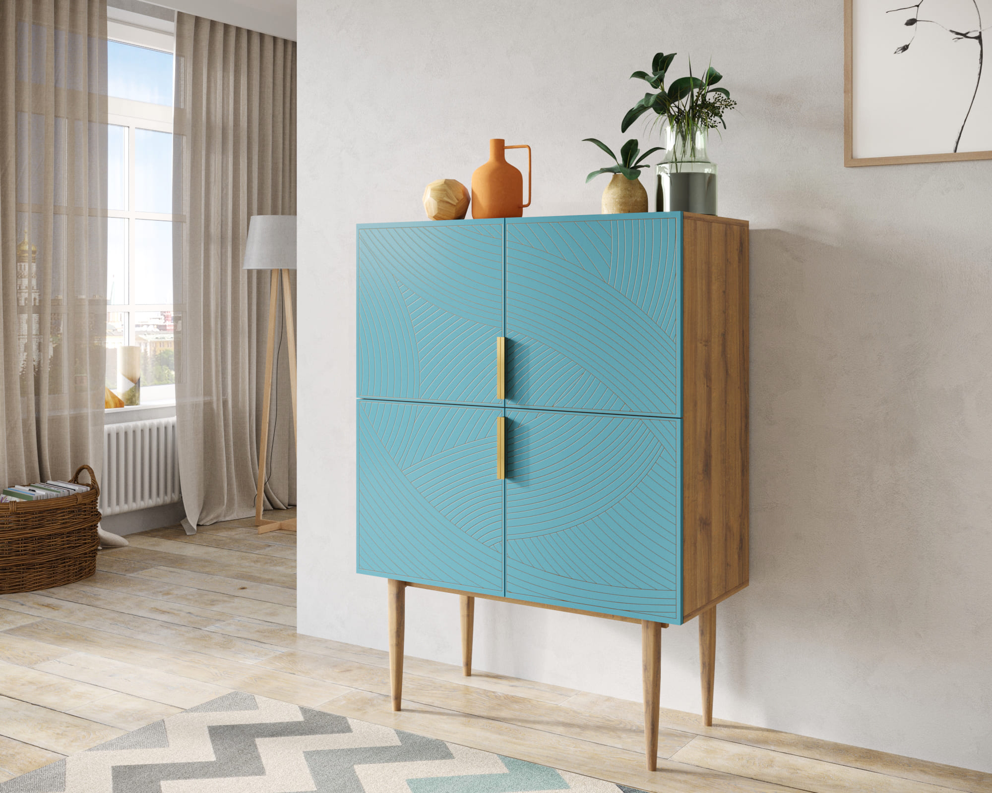 заказать Малый комод с четырьмя дверками на высоких ножках "Line" LN13/GR1/blue