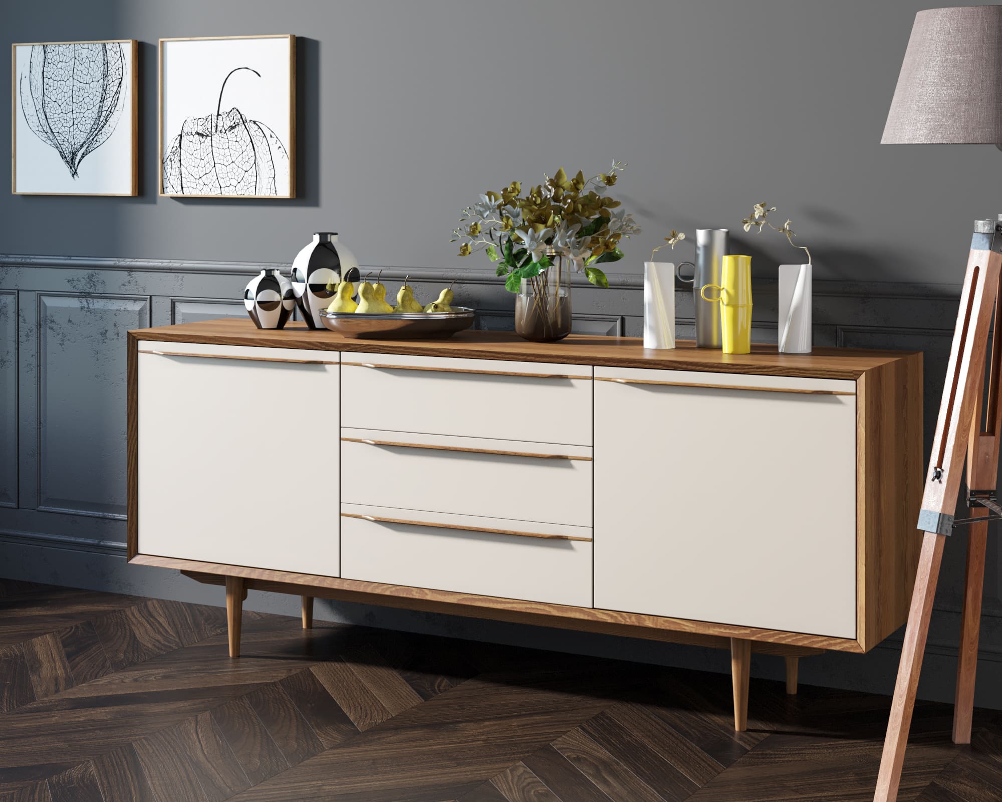 заказать Комод "Bruni white" с тремя ящиками и дверками арт BR-03WH