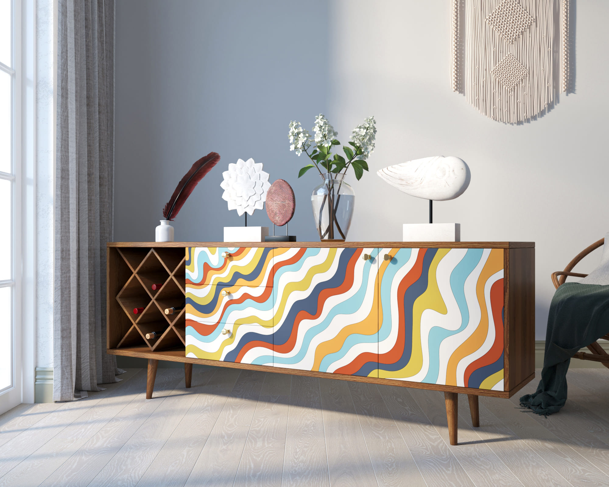 фото Комод "Berber" удлиненный с бутылочницей принт 21 арт BB15/Print_21