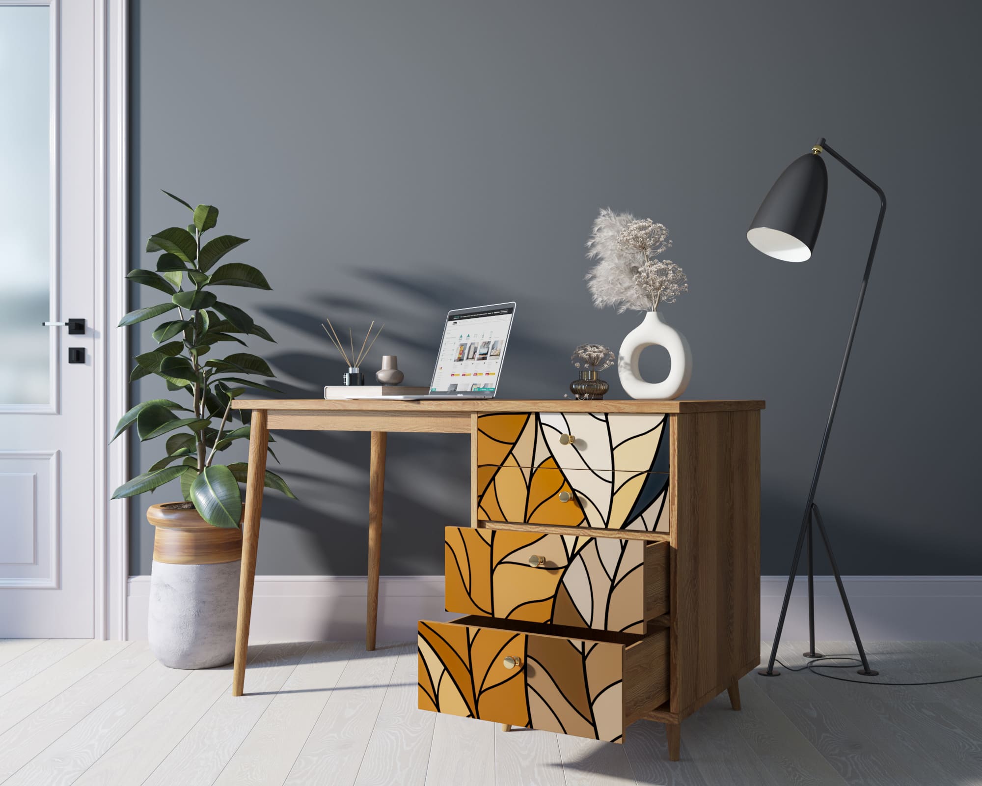 купить Стол рабочий "Berber" принт 08 с одной тумбой арт BB31/Print_08