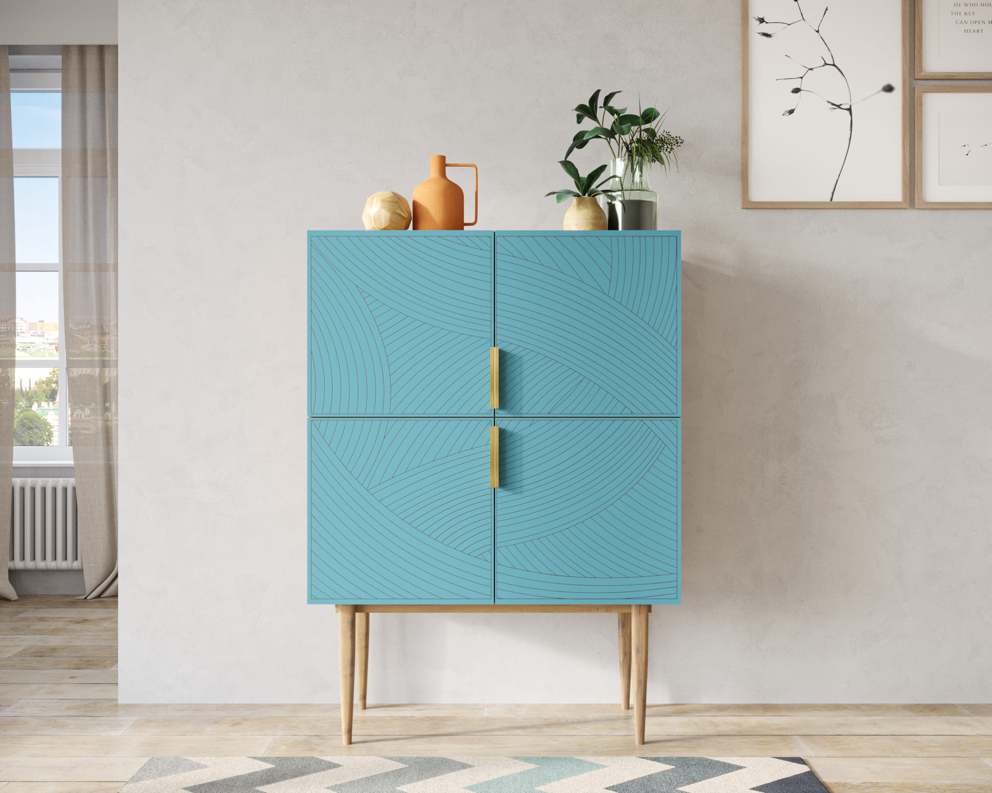 Малый комод с четырьмя дверками на высоких ножках "Line" LN13/GR1/blue в интернет-магазине