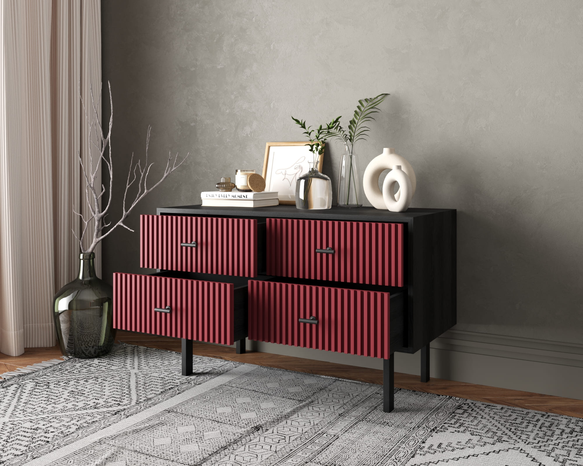 купить Комод с четырьмя ящиками "Emerson" арт EM05/red/L