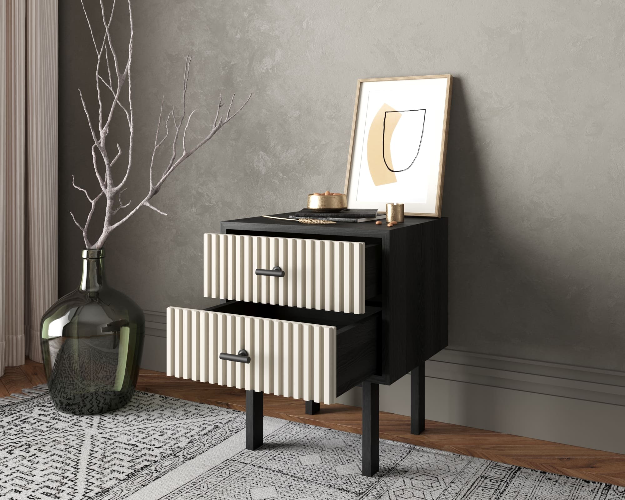 купить Тумбочка с двумя ящиками "Emerson" арт EM16/milky/L