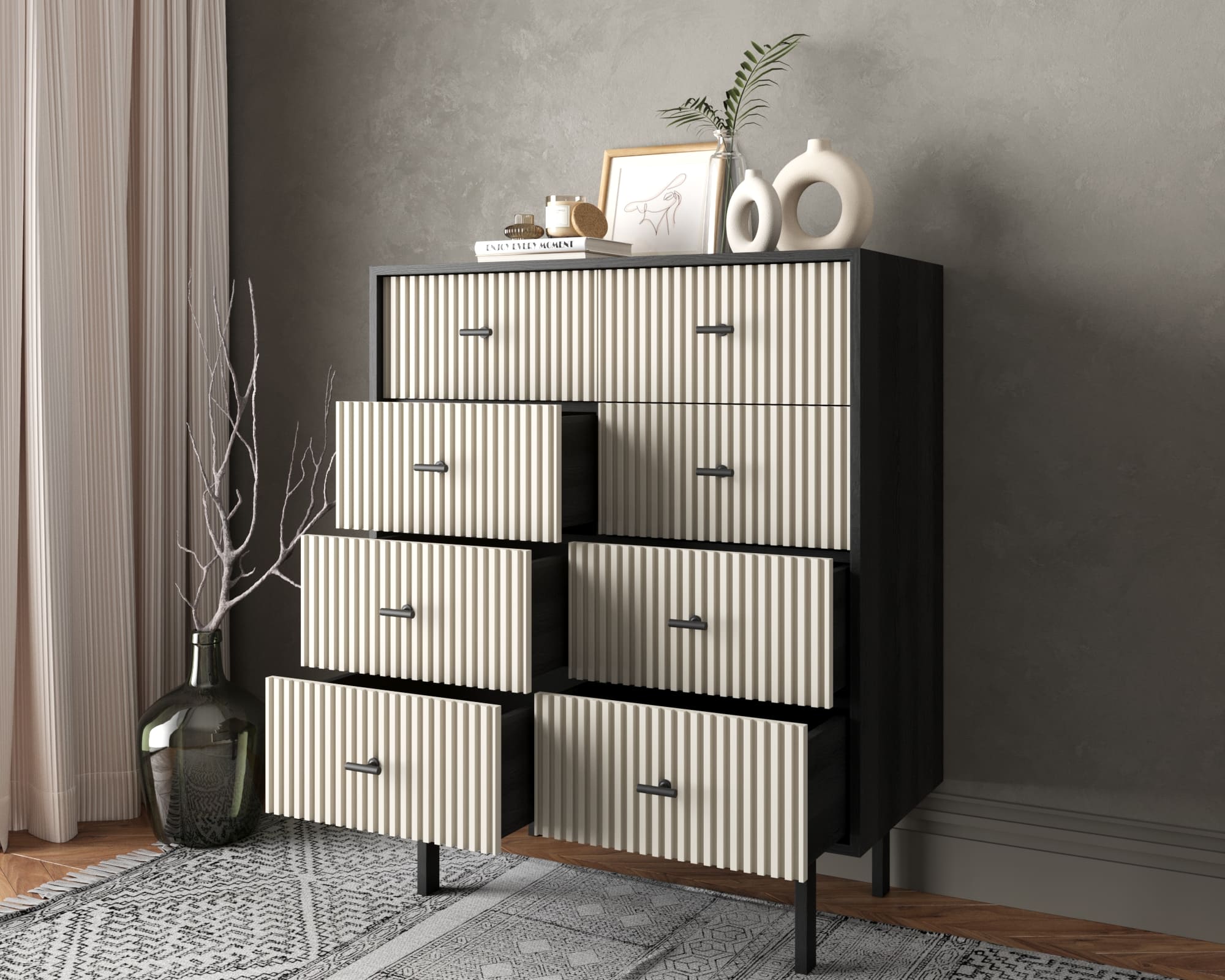 купить Комод на восемь ящиков "Emerson" арт EM20/milky/L