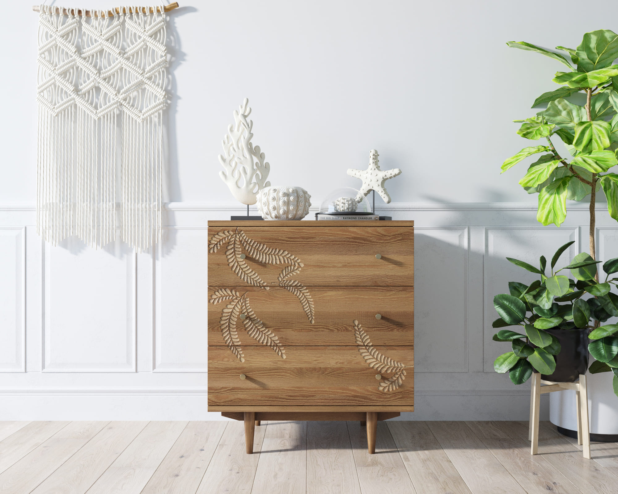 Комод "Boho" 3 ящика с растением арт BH04 в интернет-магазине в Москве Комод "Boho" 3 ящика с растением арт BH04 в интернет-магазине