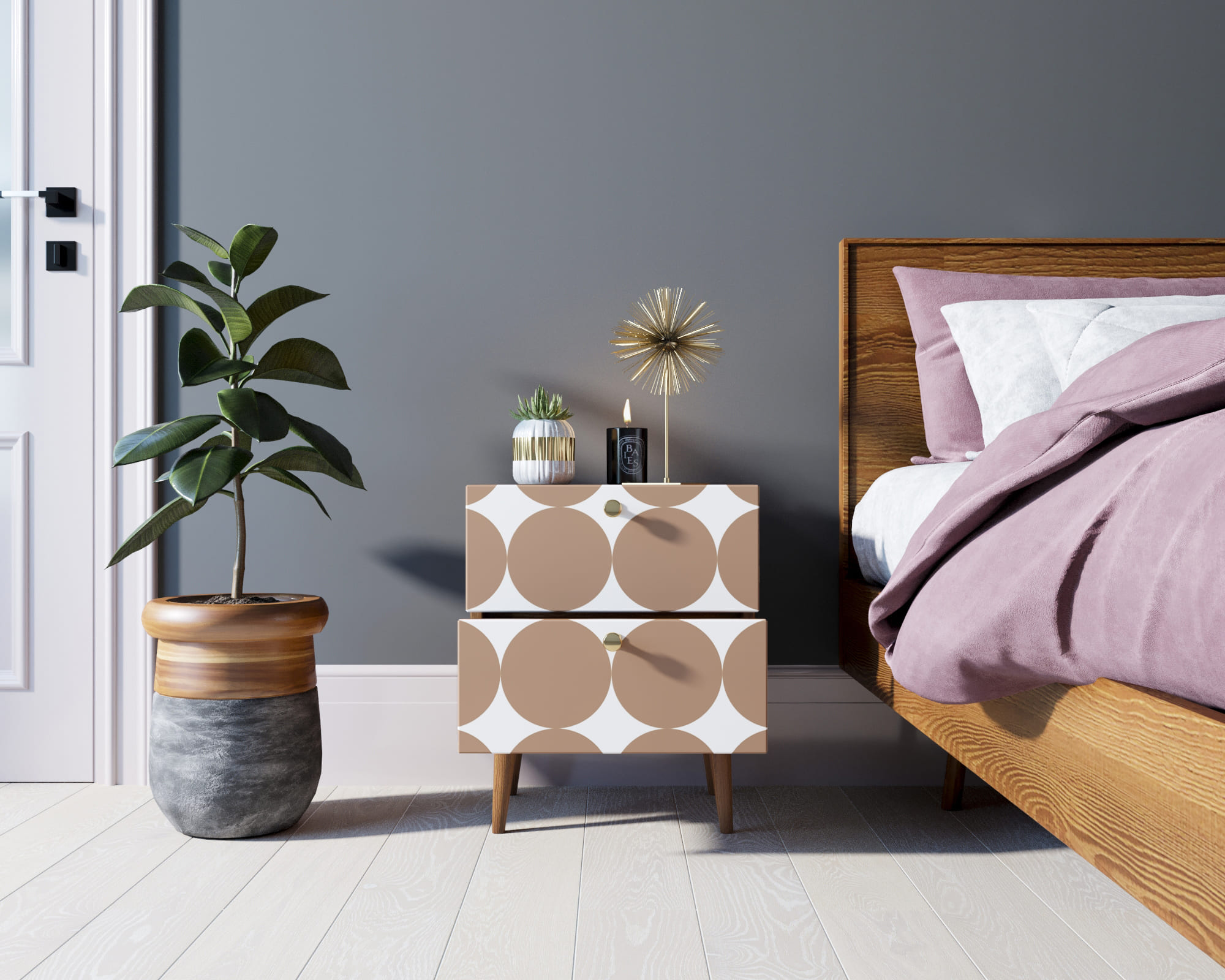 Тумбочка "Berber" с двумя ящиками 17 принт арт BB03/Print_17, разноцветная в интернет-магазине