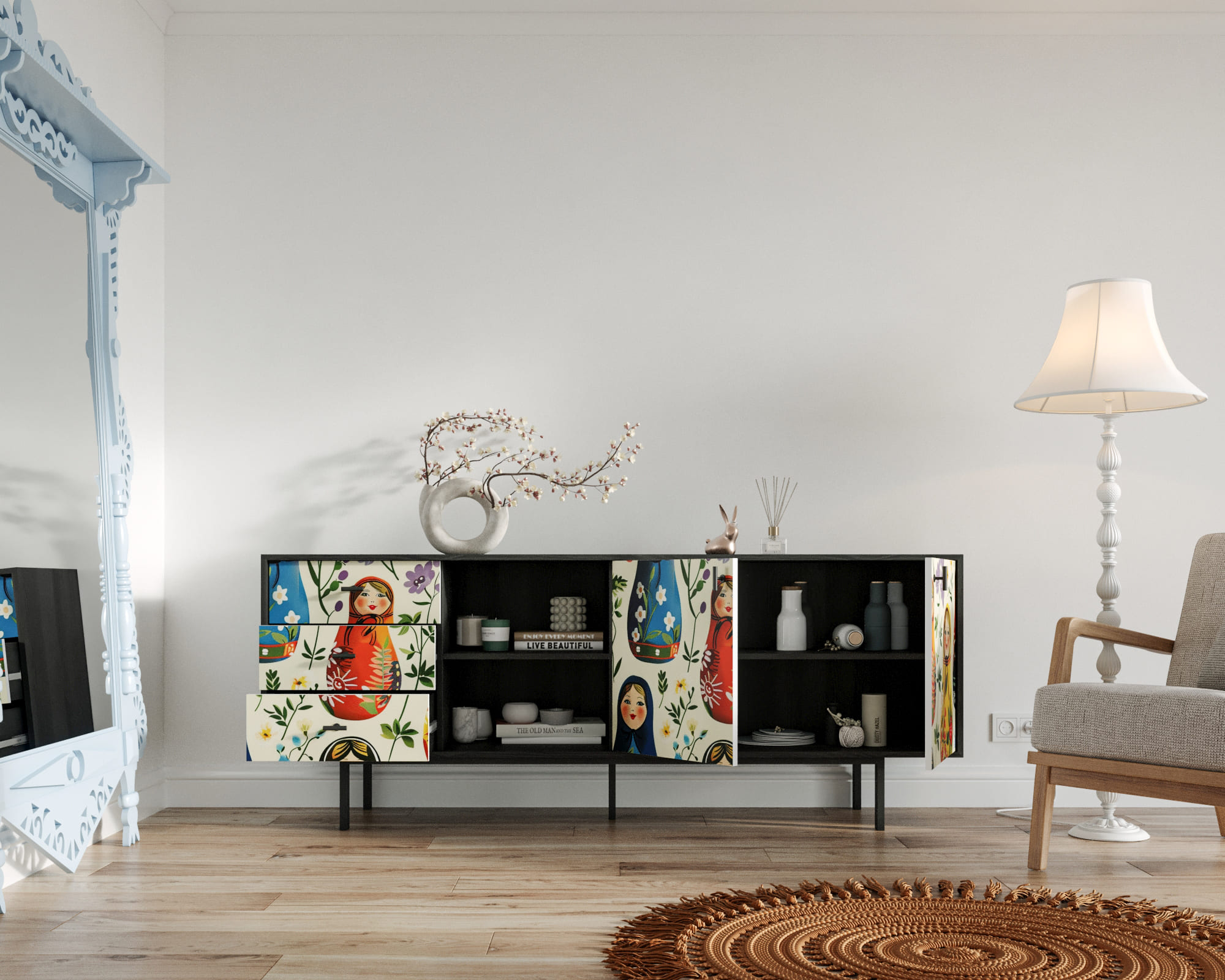 купить Комод с дверками и нишей "Emerson" Матрешки арт EM15/Art04