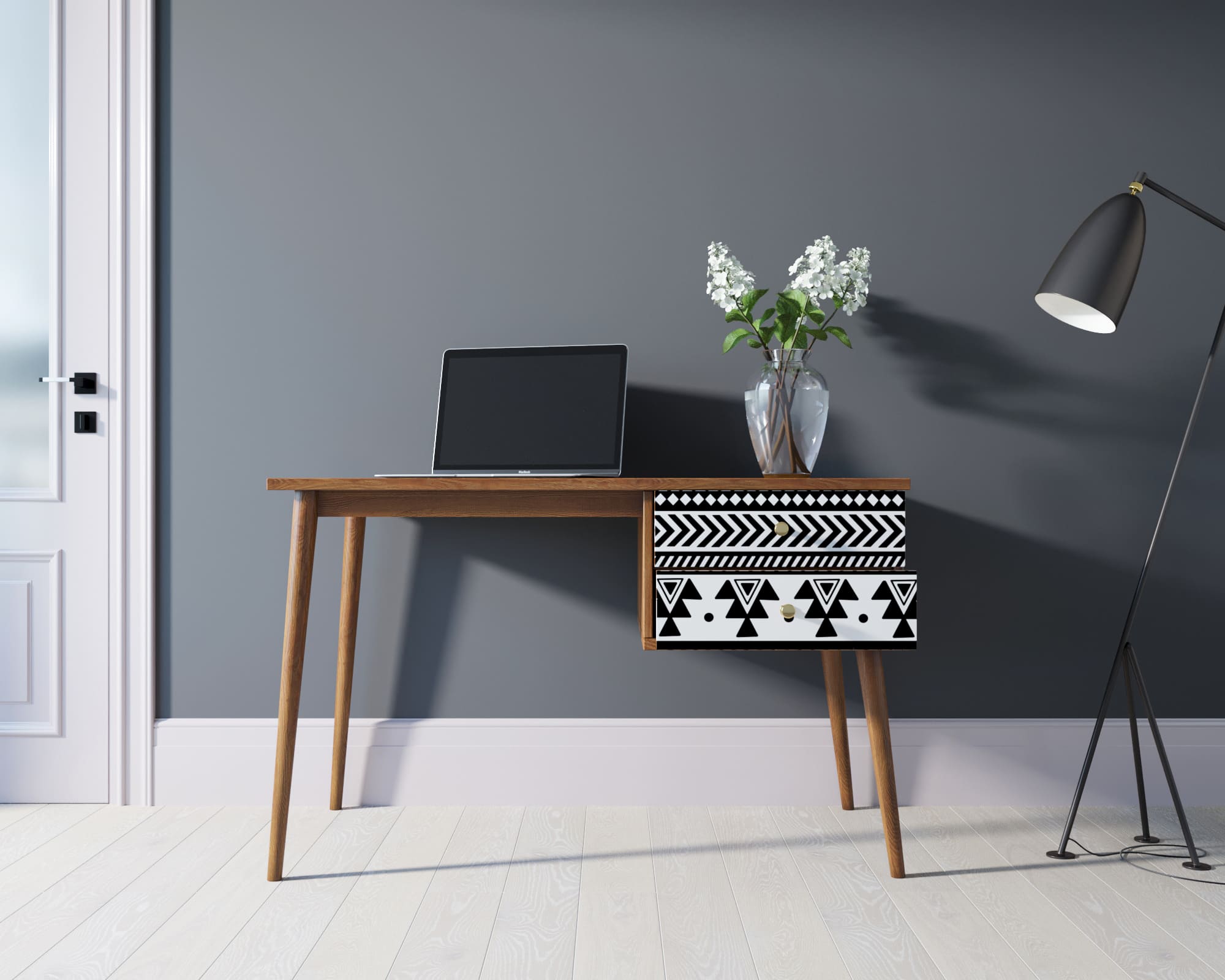 Стол рабочий "Berber" принт 19 с одной тумбой арт BB20/Print_19 в интернет-магазине