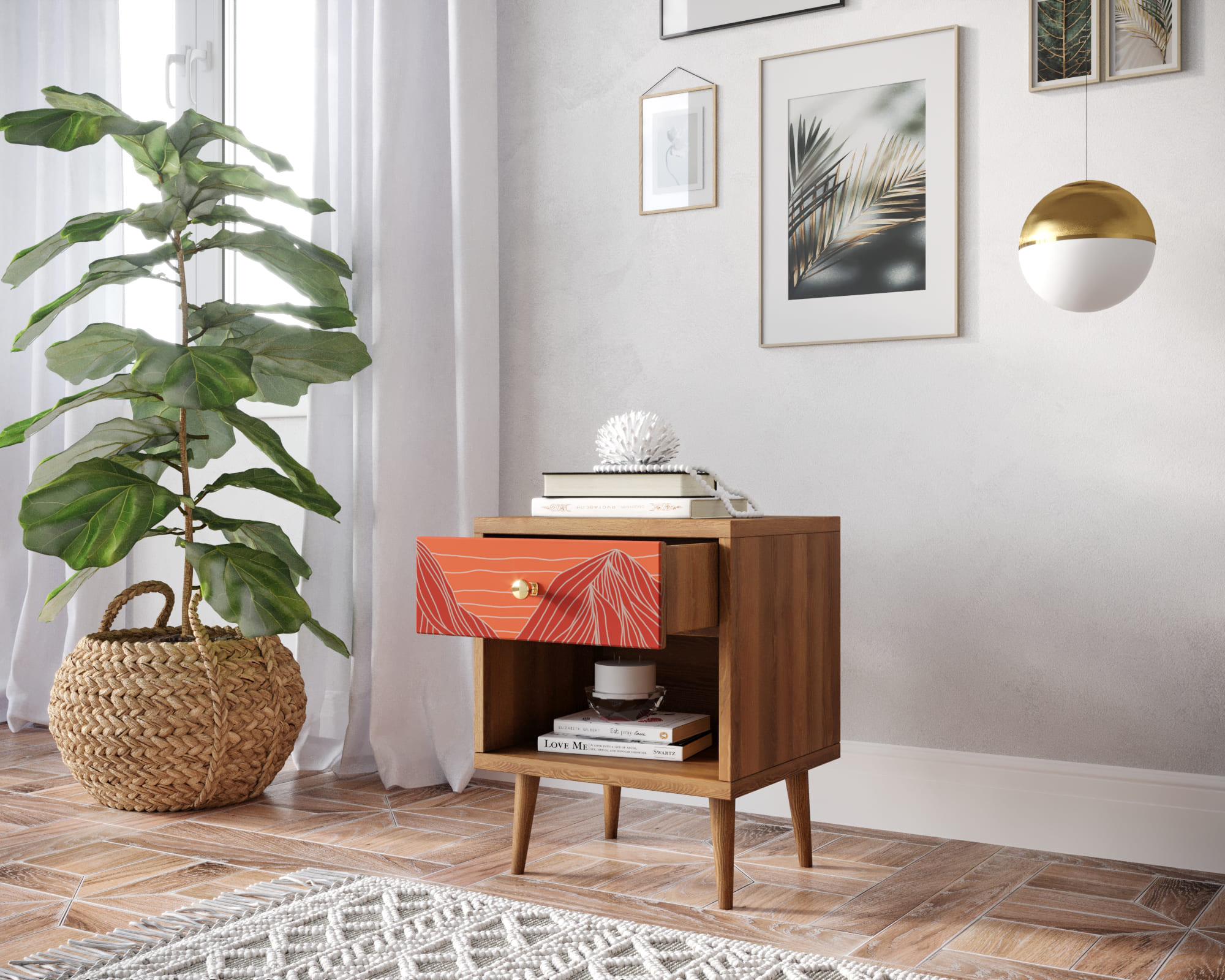 купить Тумбочка "Berber" с открытой полкой 49 принт арт BB33/Print_49, разноцветная