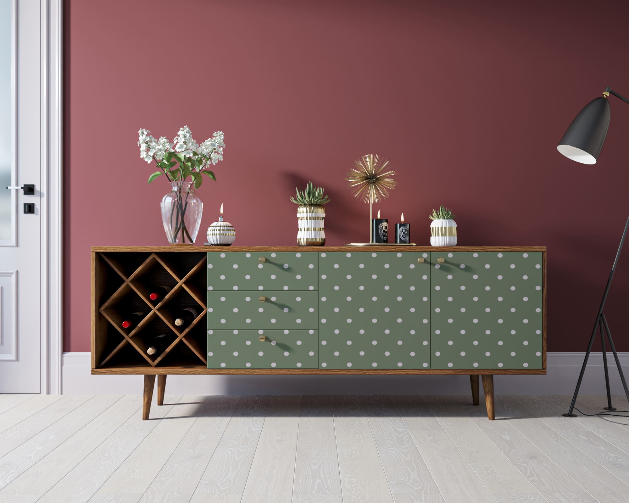 Комод "Berber" удлиненный с бутылочницей 12 принт арт BB15/Print_12 в интерьере в Москве Комод "Berber" удлиненный с бутылочницей 12 принт арт BB15/Print_12 в интерьере