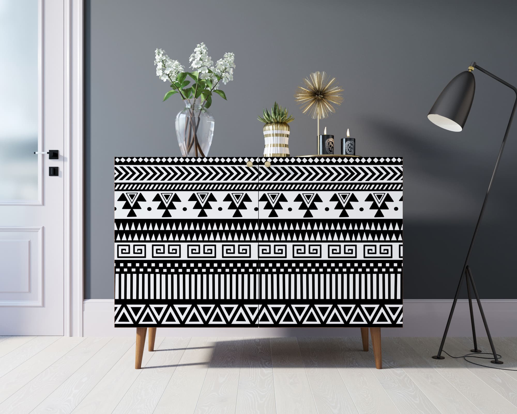 Комод "Berber" две дверки 19 принт арт BB04/Print_19 в интерьере